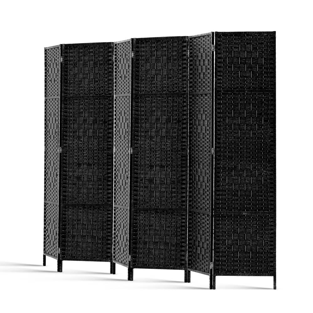 6-Panel Room Divider Screen 245x170cm Woven Black Folding Privacy Partition