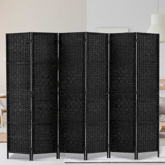 Artiss - 6-Panel Room Divider Screen 245x170cm Woven Black Folding Privacy Partition