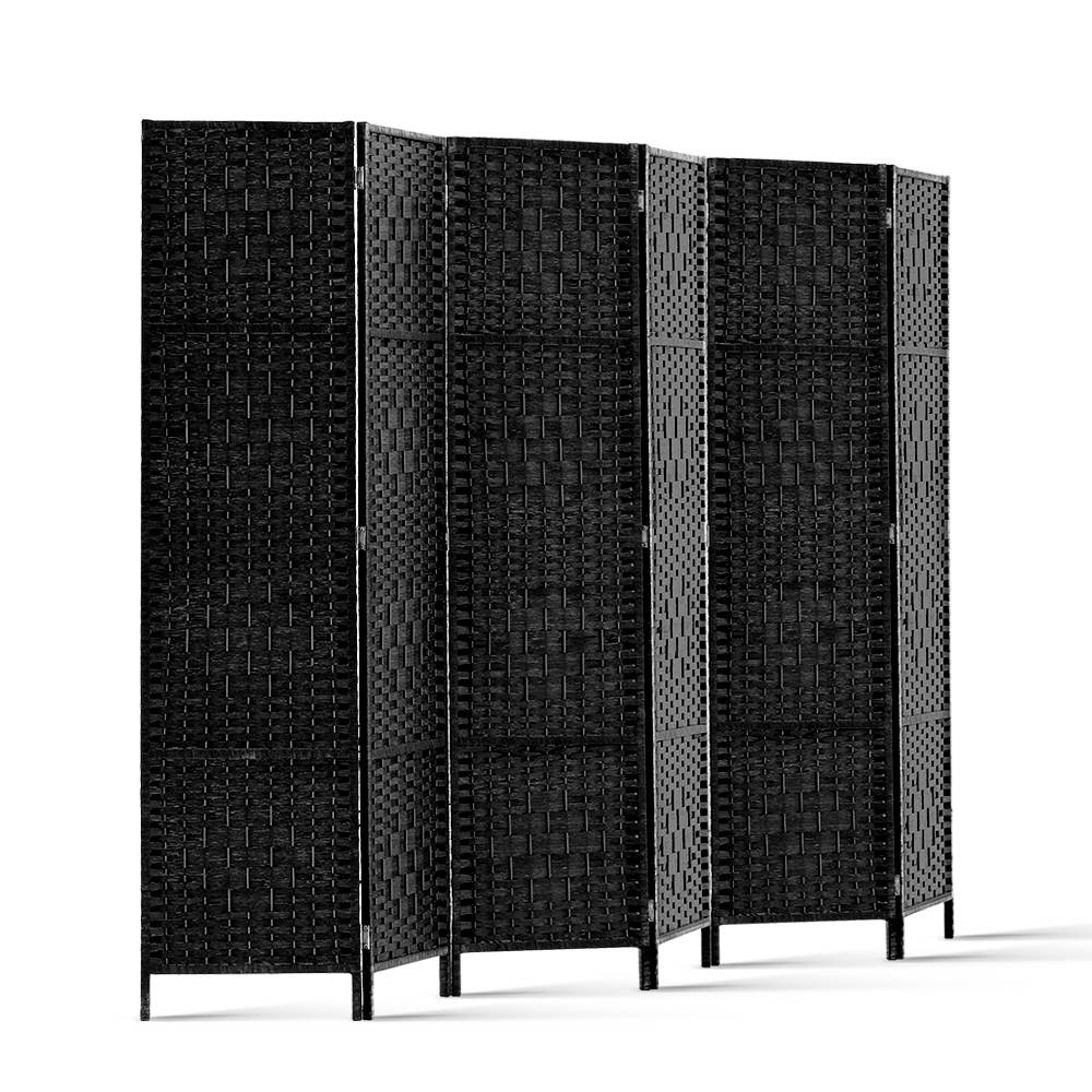 6-Panel Room Divider Screen 245x170cm Woven Black Folding Privacy Partition