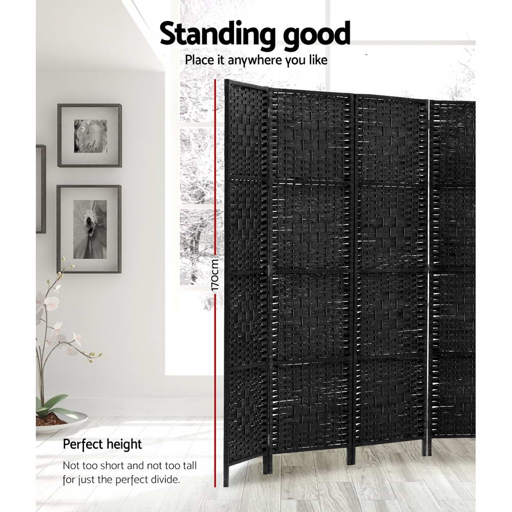 8 Panel Room Divider Screen 326X170Cm Woven Black