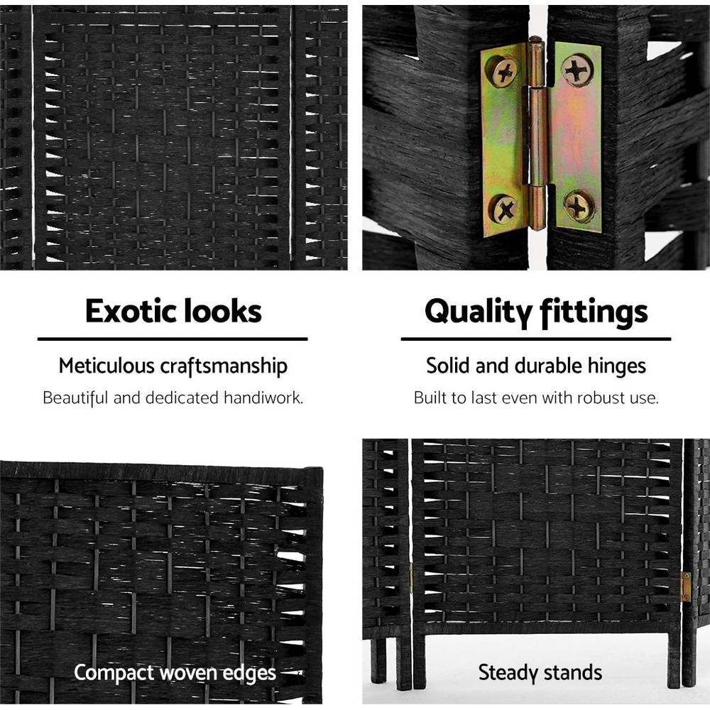 8 Panel Room Divider Screen 326X170Cm Woven Black