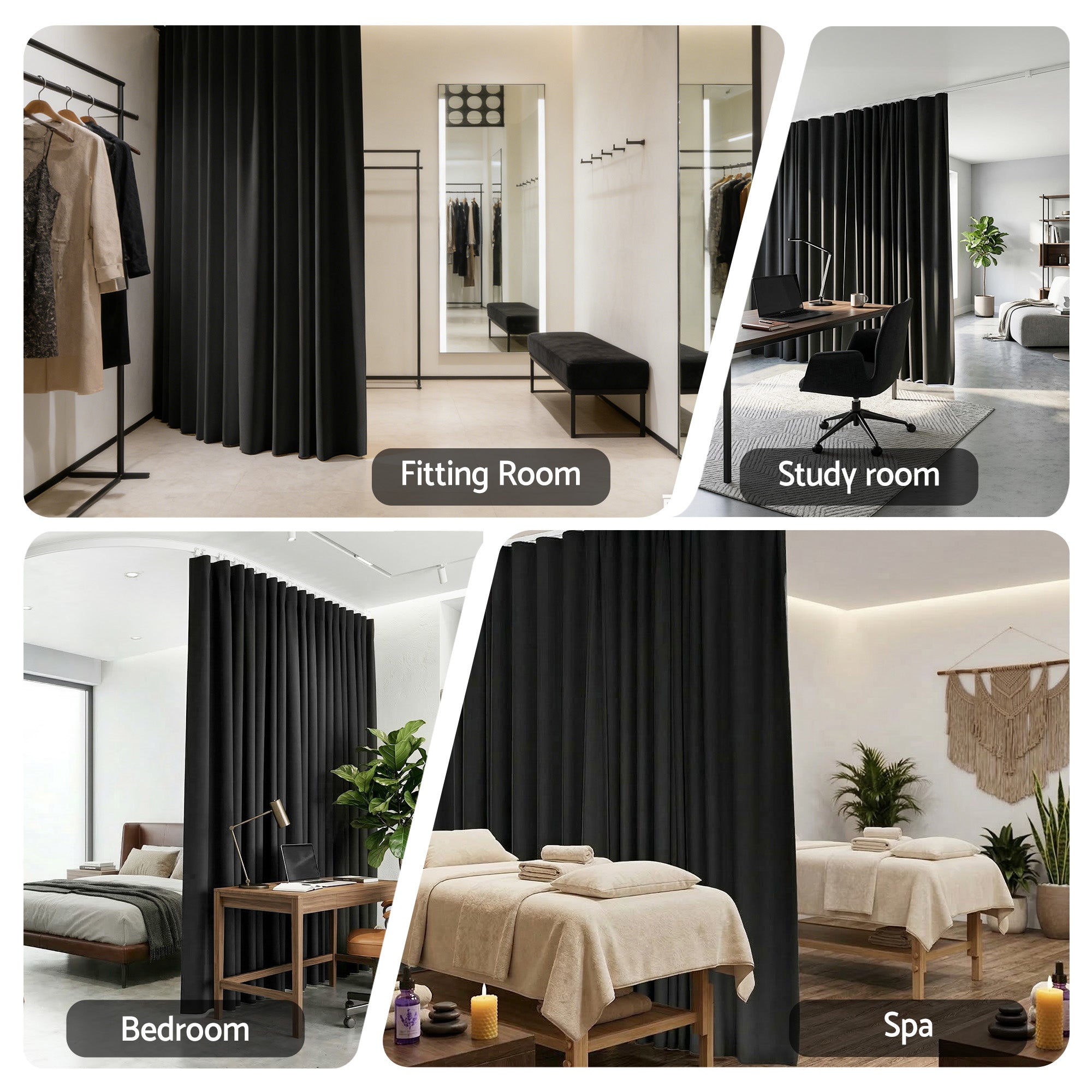 Flexible Blackout Room Divider with Bendable Track and Adjustable Hooks