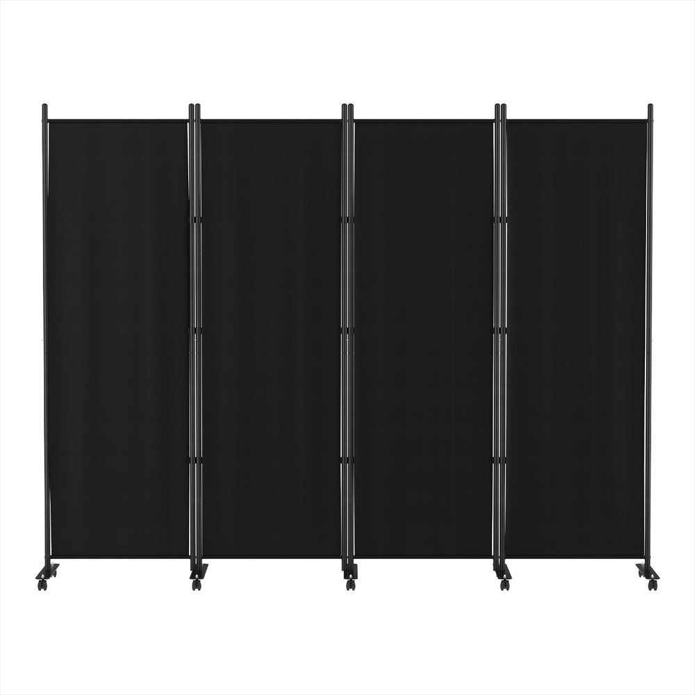 4 Panel Room Divider Screen Wheel Fabric Black | Black colour