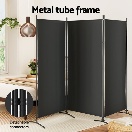 Panel Room Divider Screen Fabric Black/White