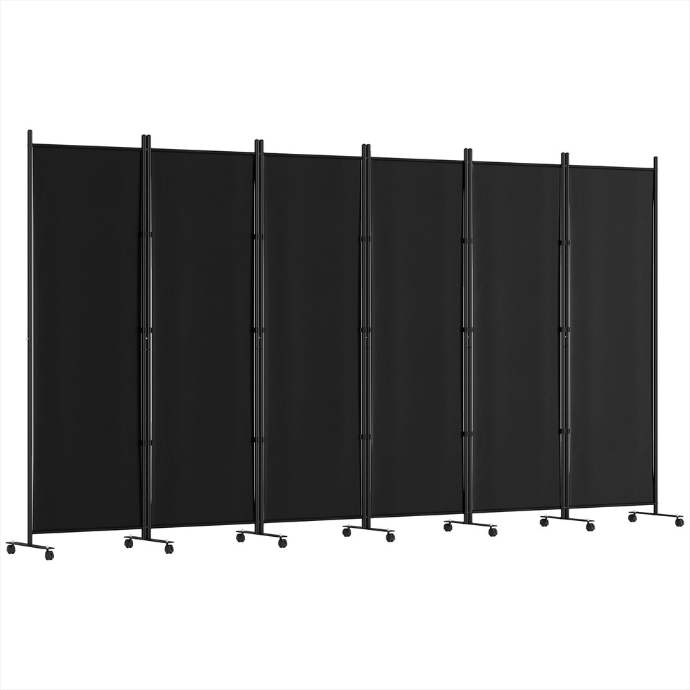 4 Panel Room Divider Screen Wheel Fabric Black, Room Dividers