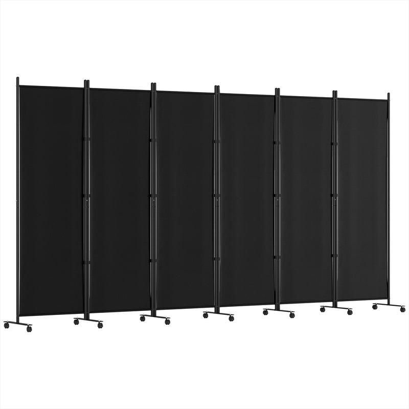 4 Panel Room Divider Screen Wheel Fabric Black, Room Dividers