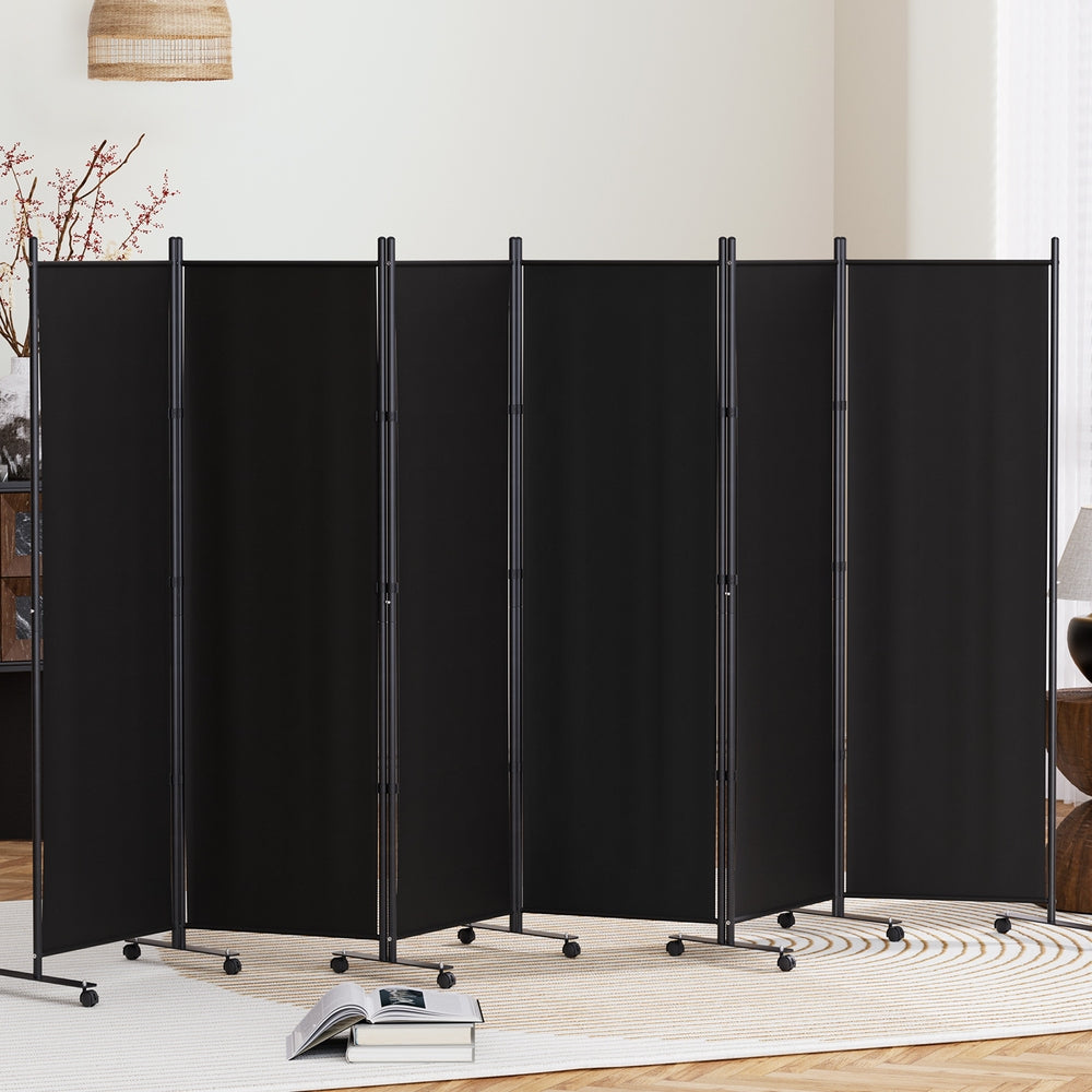 4 Panel Room Divider Screen Wheel Fabric Black, Fabric finish