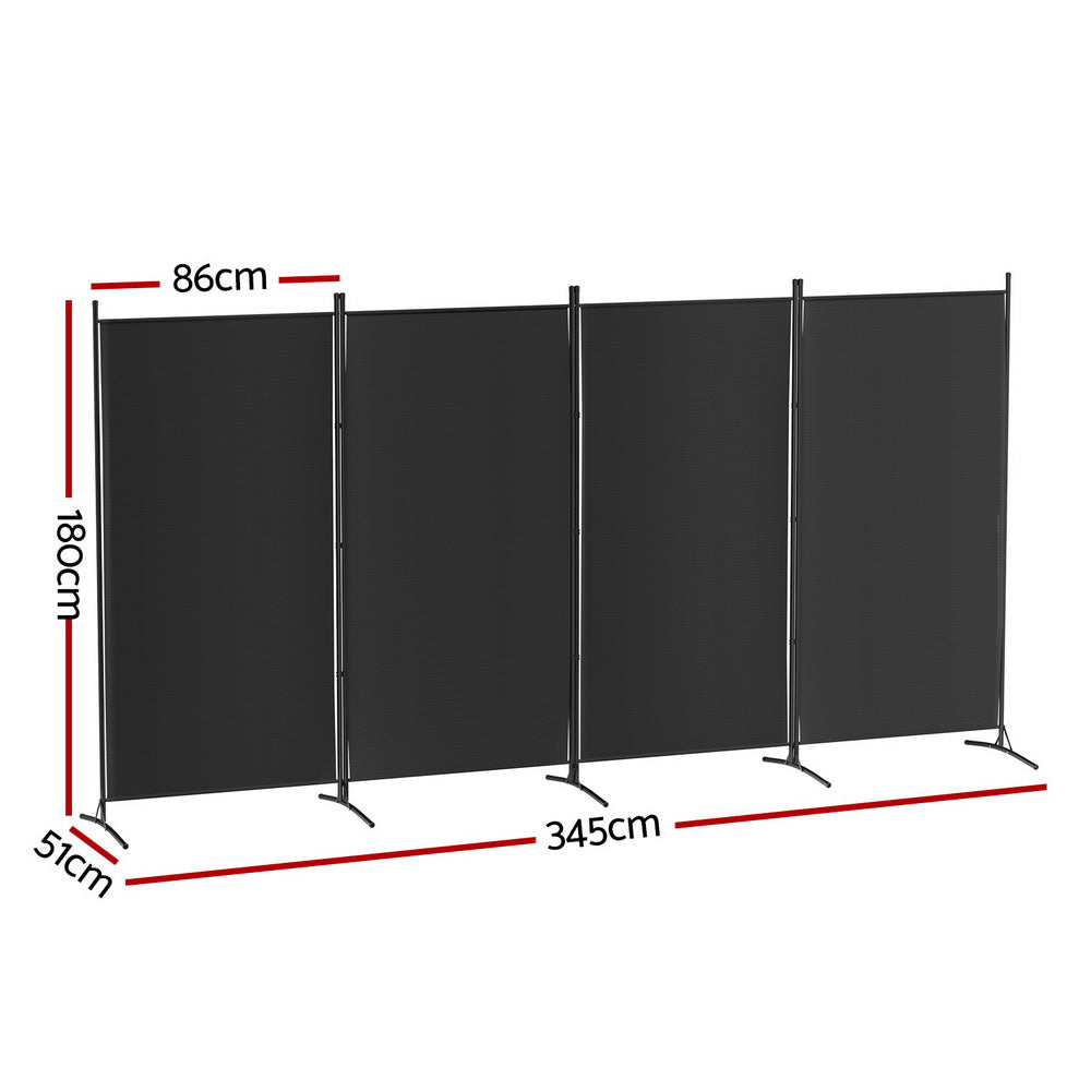 4 Panel Room Divider Screen 345X180Cm Fabric Black | Room Dividers