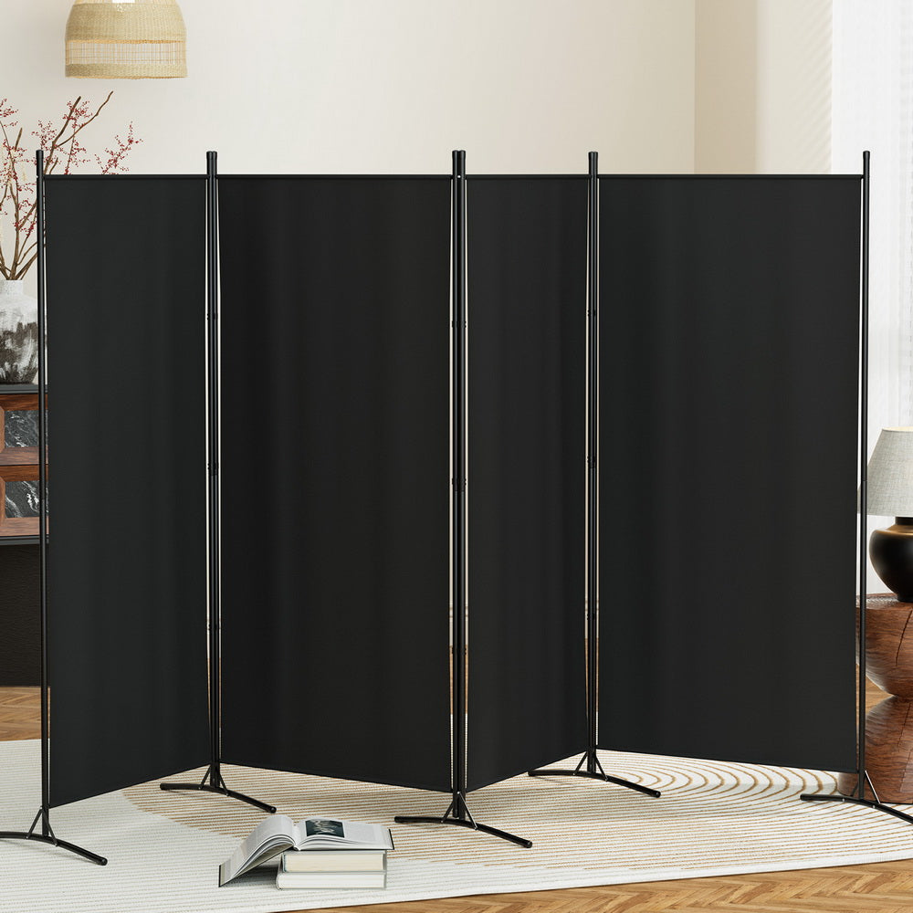 Room Dividers - 4 Panel Room Divider Screen 345X180Cm Fabric Black