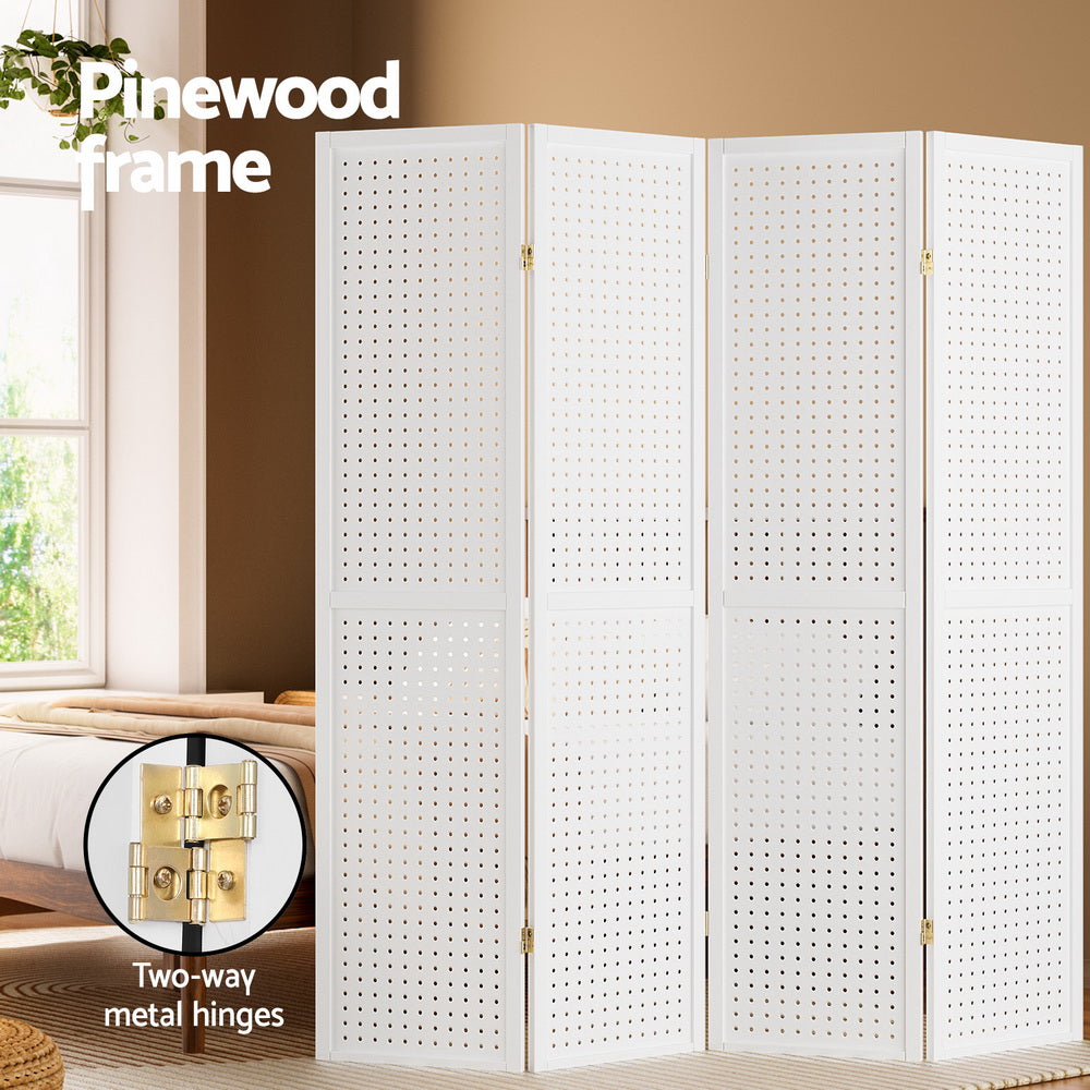 4 Panel Room Divider Screen 164X170Cm Pegboard White