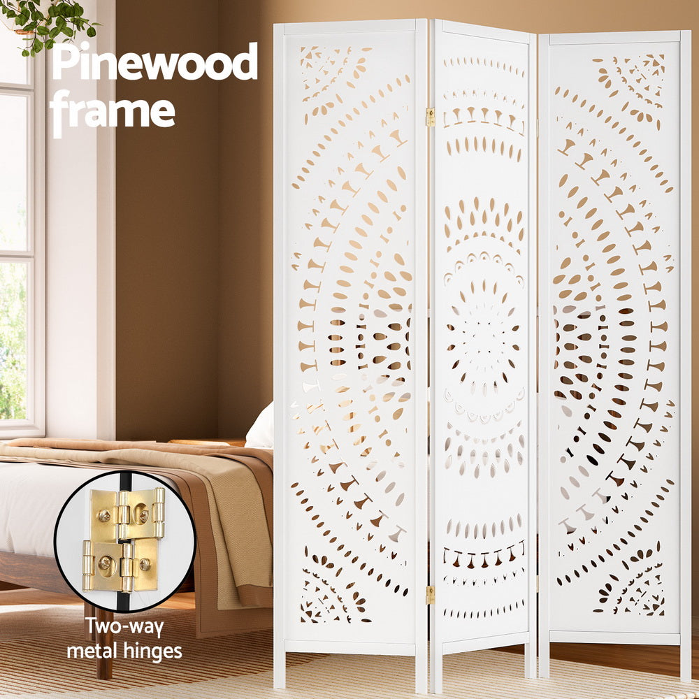 3 Panel Room Divider Screen 132X170Cm Circle White