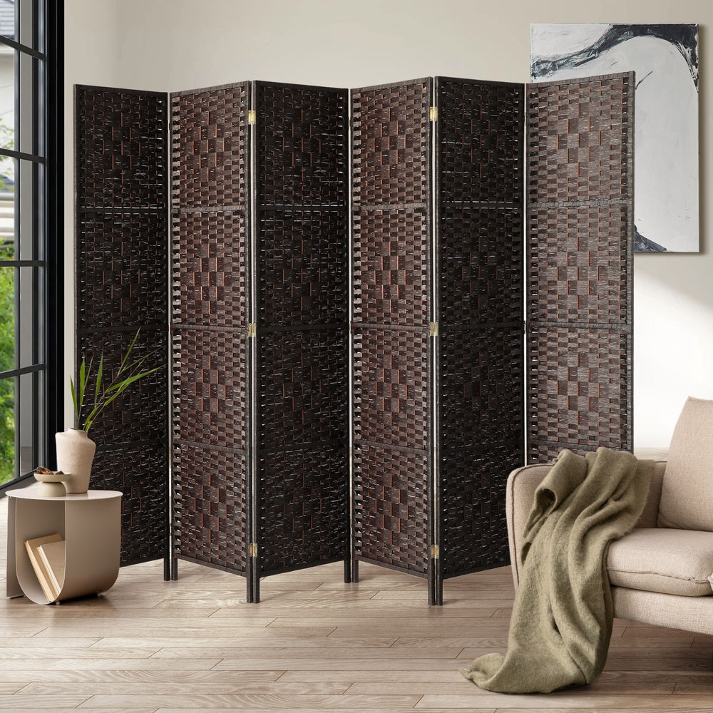6 Panel Room Divider Privacy Screen Brown