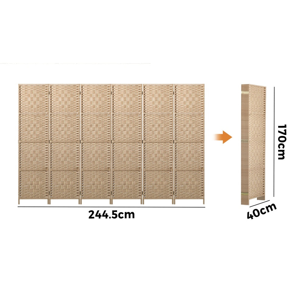 6 Panel Room Divider Privacy Screen Brown