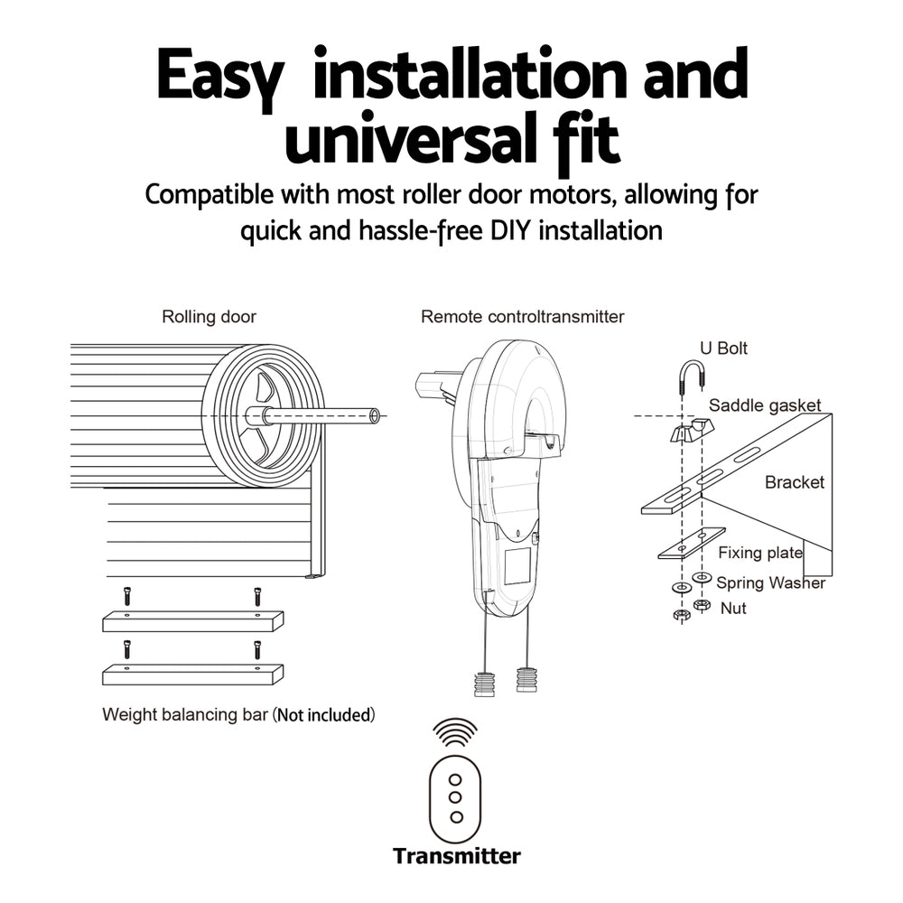 Garage Roller Door Opener 800N Motor Auto Safety Reverse 220V with Fence & Gate Accessories