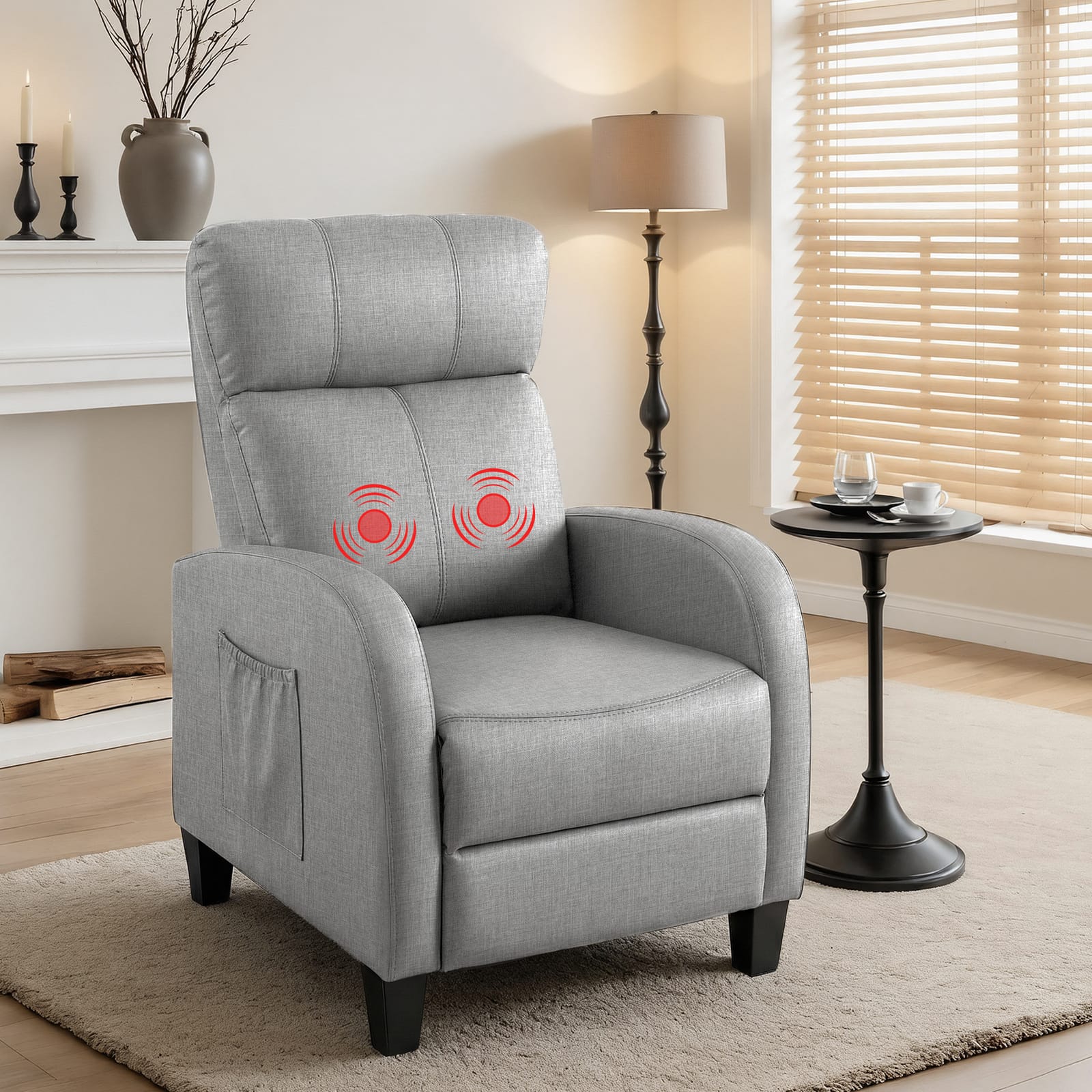 Massage Recliner Chair Grey Fabric king