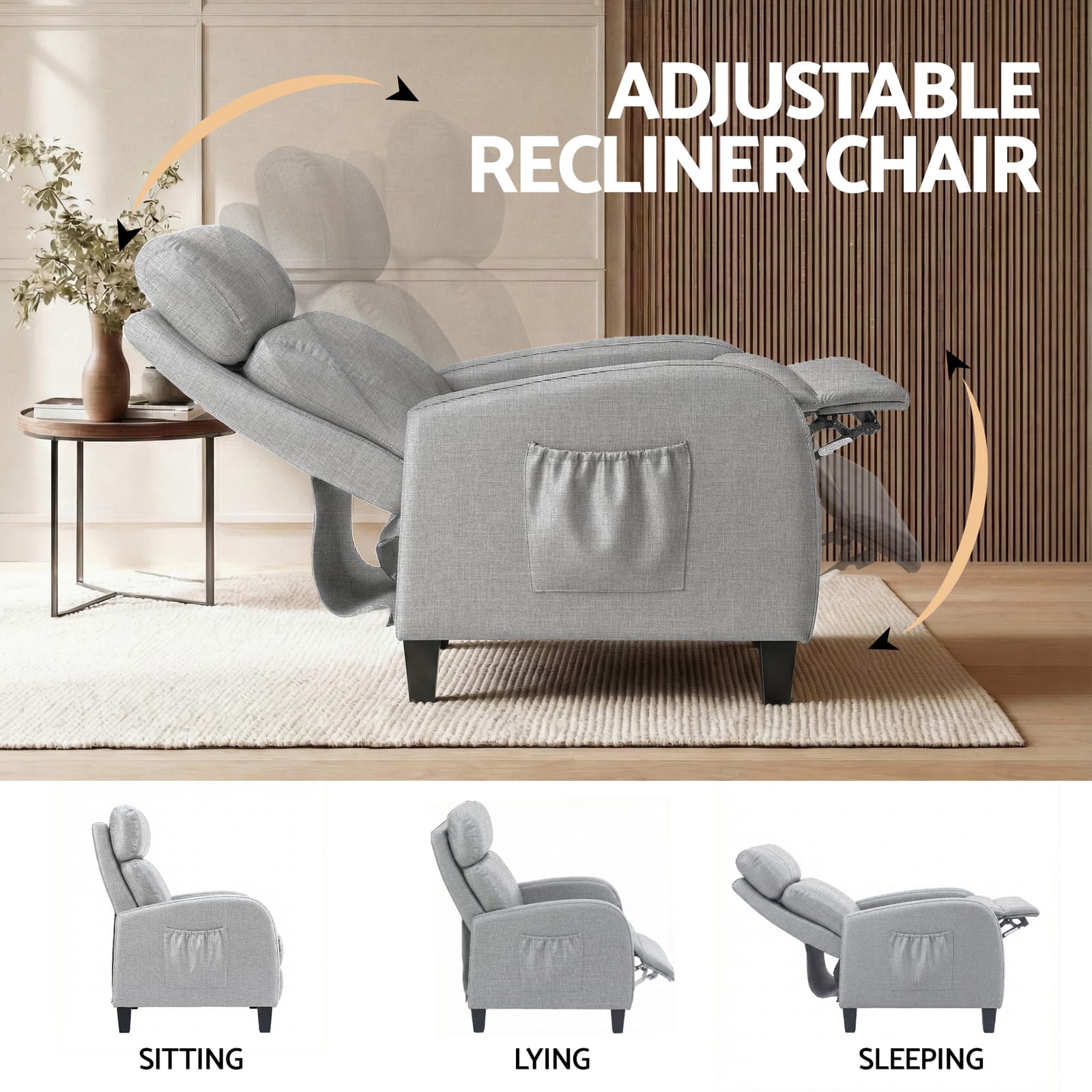Massage Recliner Chair Grey Fabric king