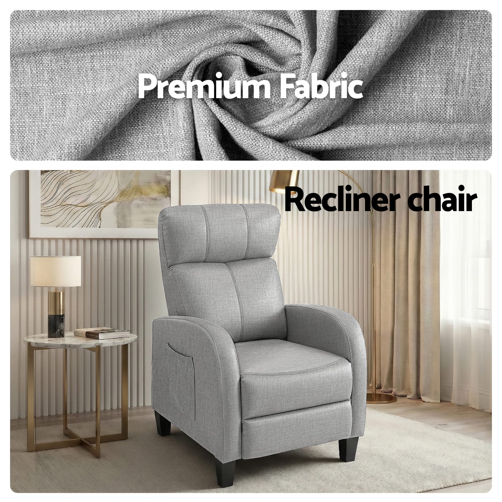 Massage Recliner Chair Grey Fabric king