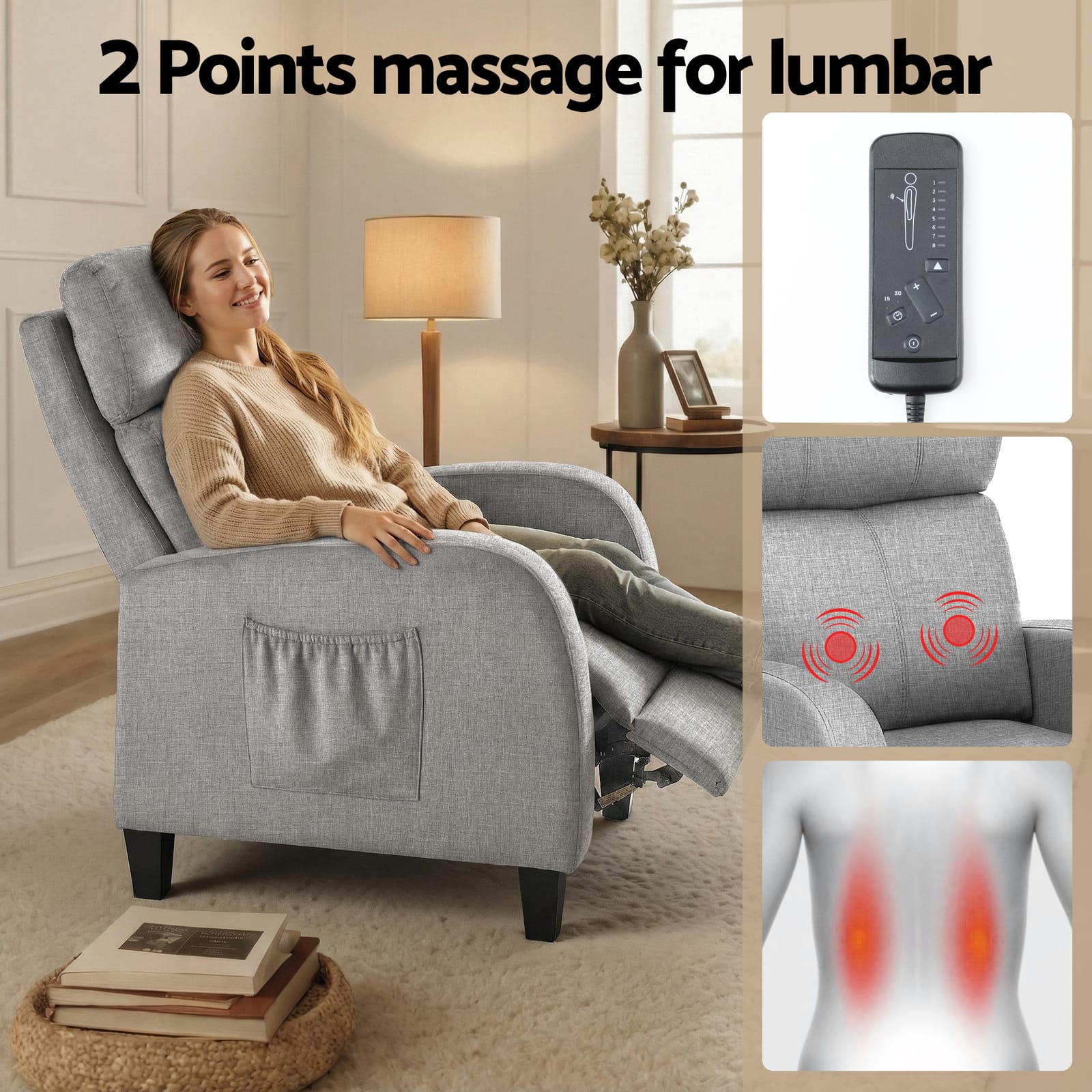 Massage Recliner Chair Grey Fabric king