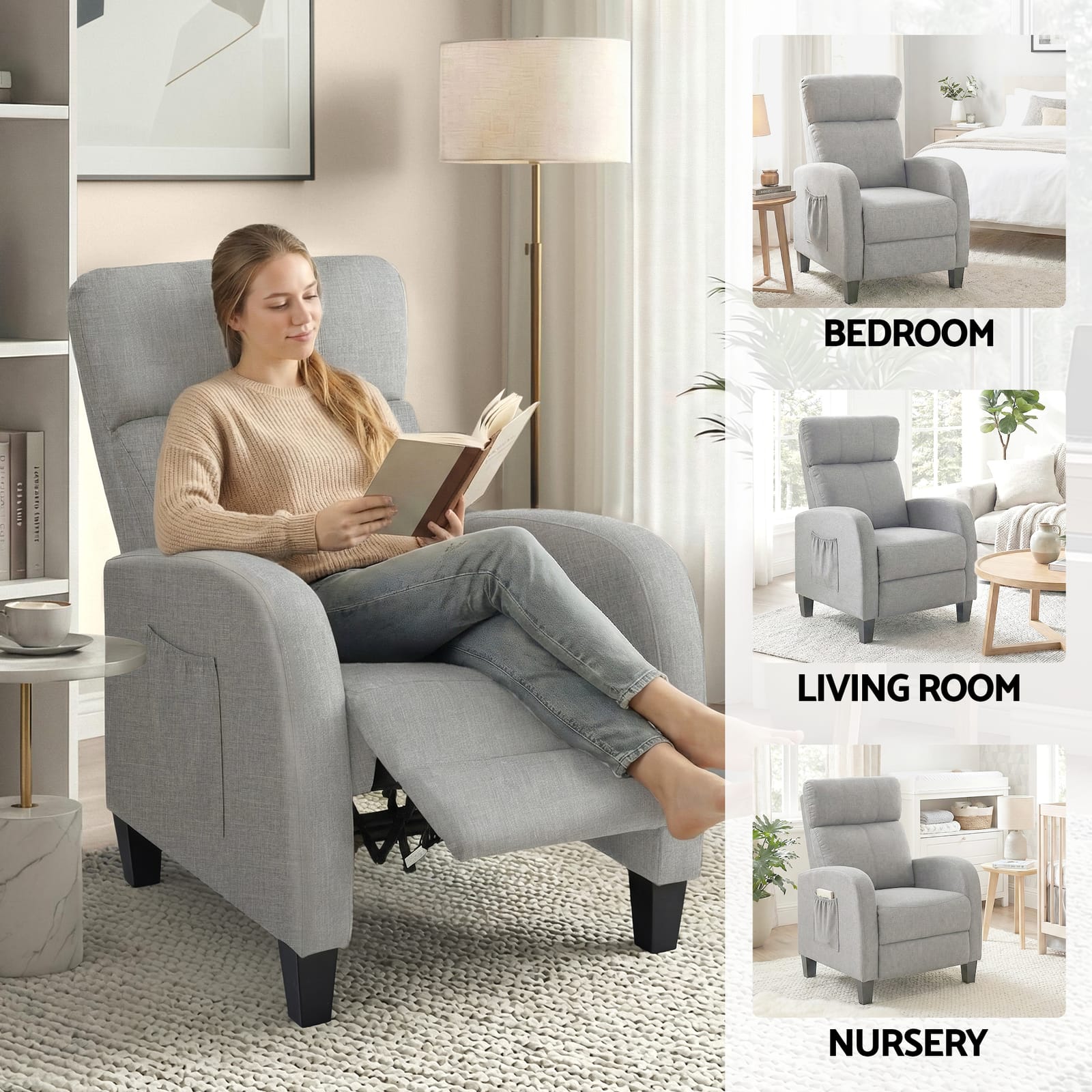 Massage Recliner Chair Grey Fabric king