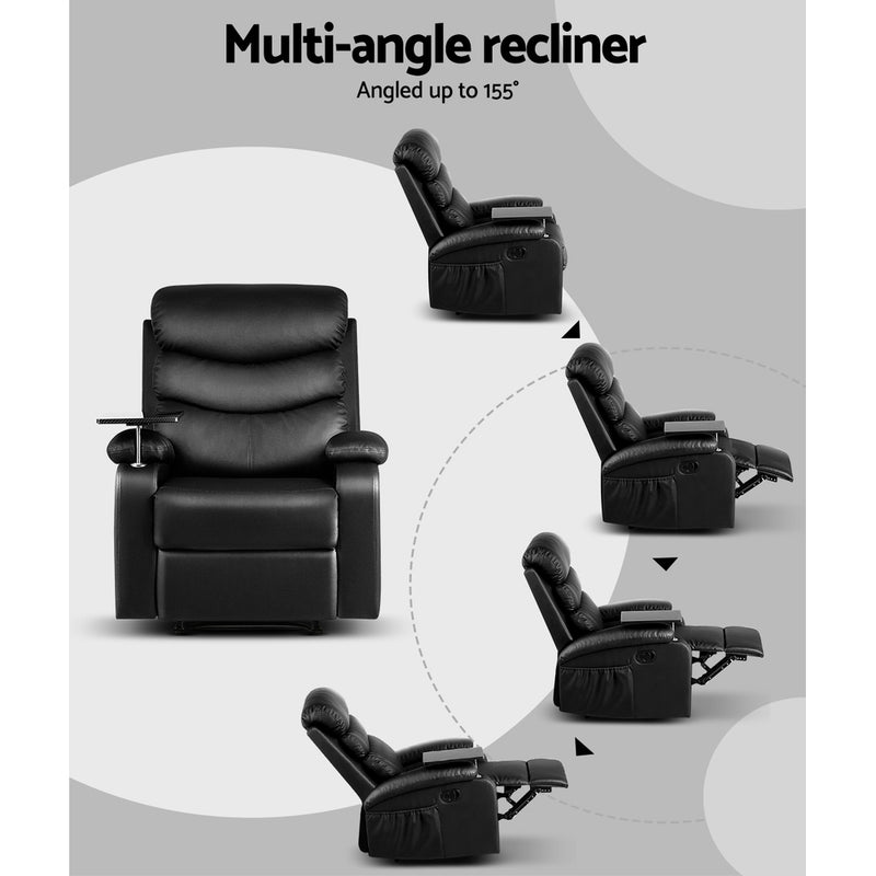 Recliner Chair Leather Black Tray Table Erika - Armchair Lounge Sofa Chairs