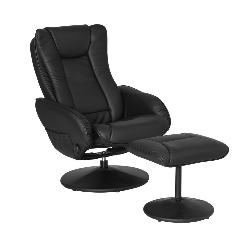 2X Recliner Chair Ottoman Heated Massage Black