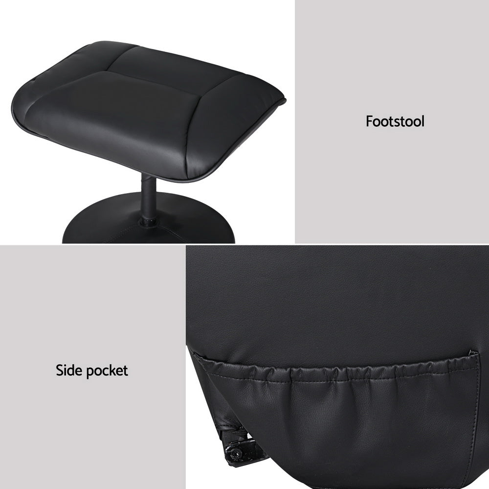 2X Recliner Chair Ottoman Heated Massage Black