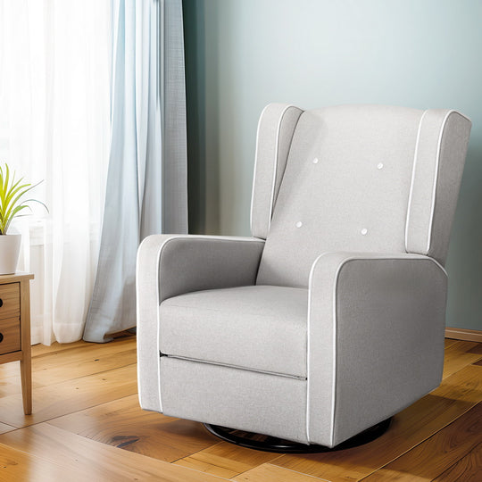 Fabric - Comfortable Swivel Recliner Armchair - Grey