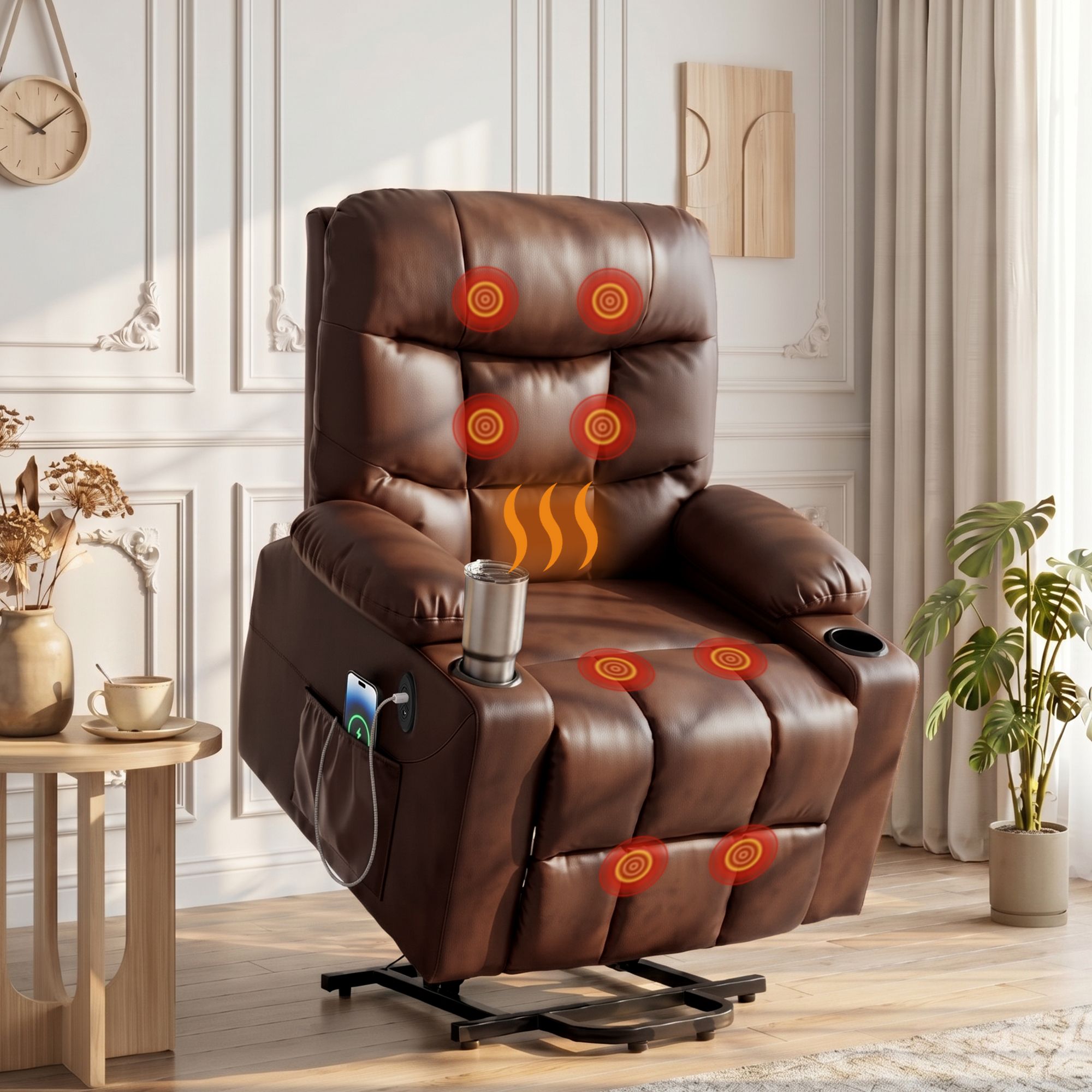 Recliner Chair Lift Assist Heated Massage Chair Leather Claude