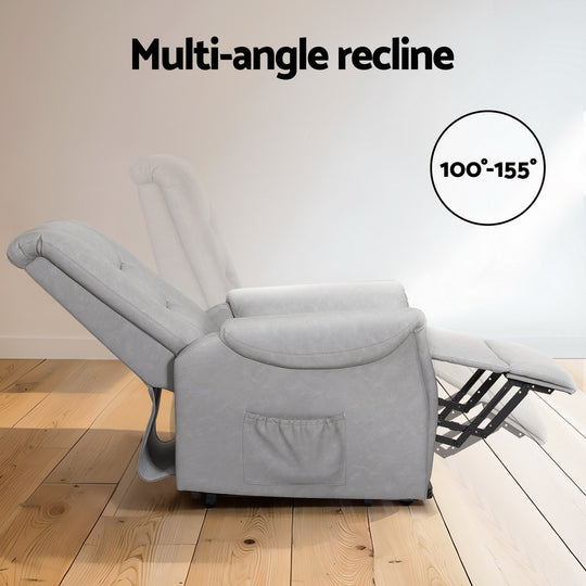 Lift-Assist Leather Recliner Chair - Grey