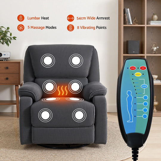 Arm Chairs & Recliners - Rocking Recliner Chair 360 Swivel Massage Heated Reclining Chairs