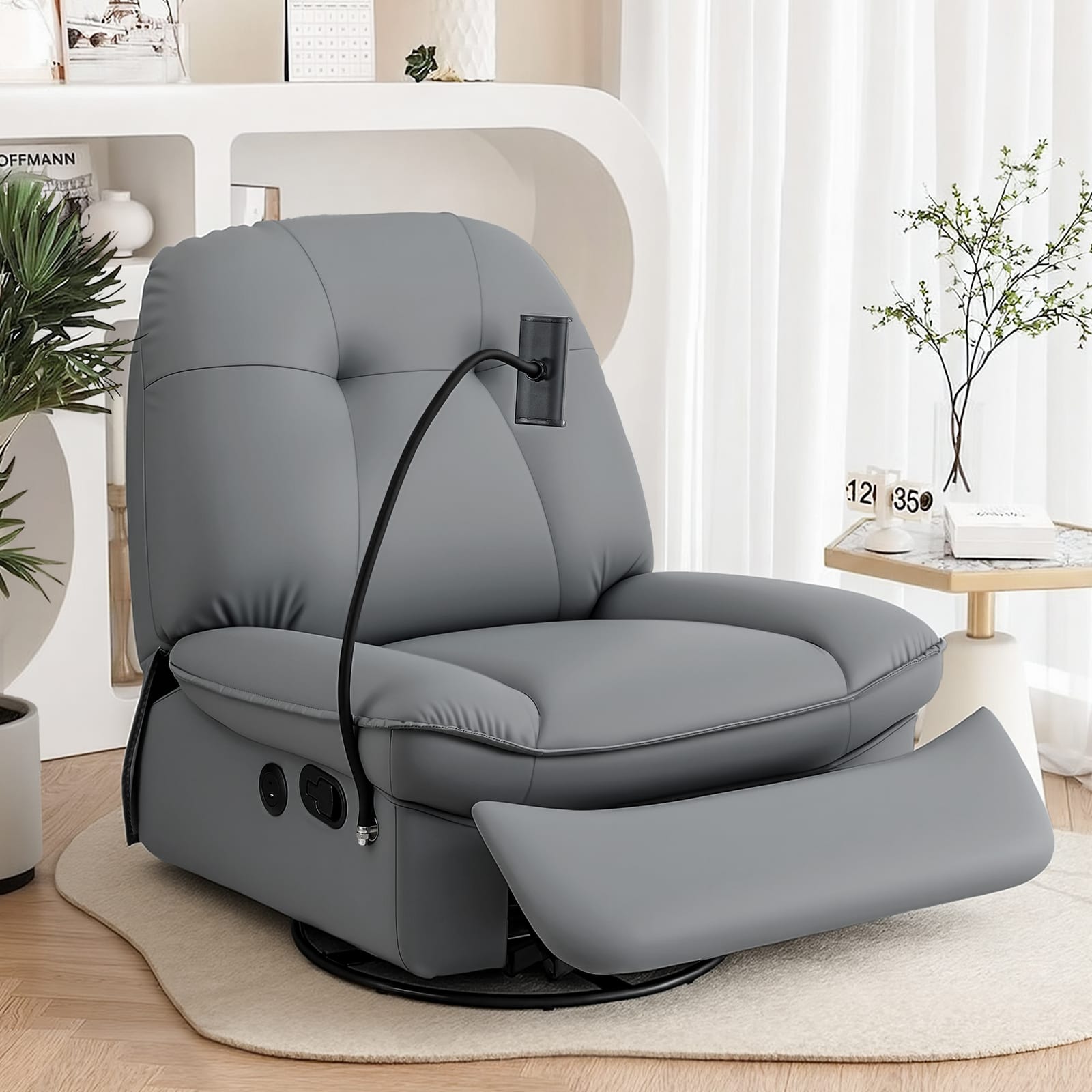 Swivel Recliner Chair Grey 100x90x96cm
