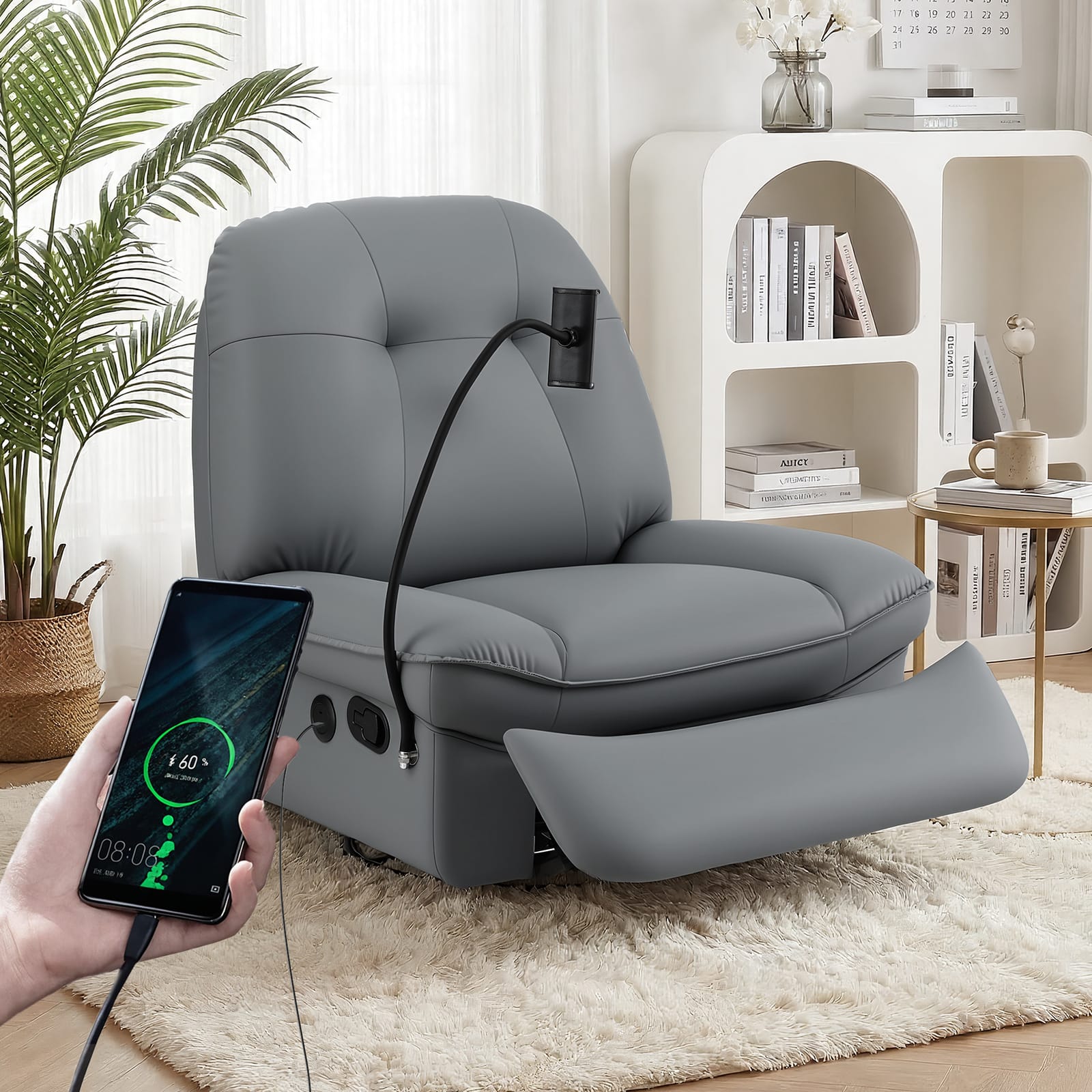Swivel Recliner Chair Grey 100x90x96cm