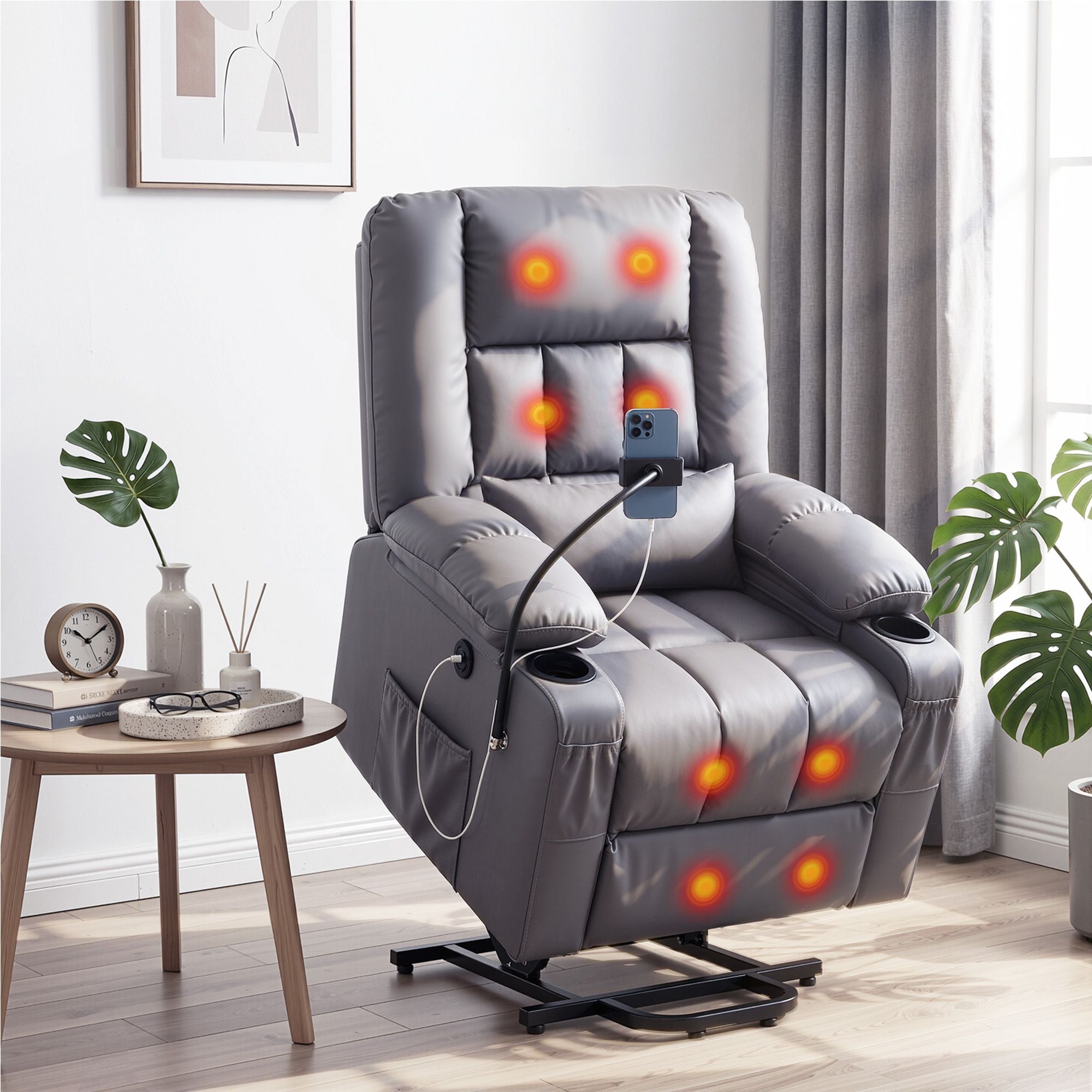 Power Lift Recliner Chair Massage Heat Grey | Simpledeals