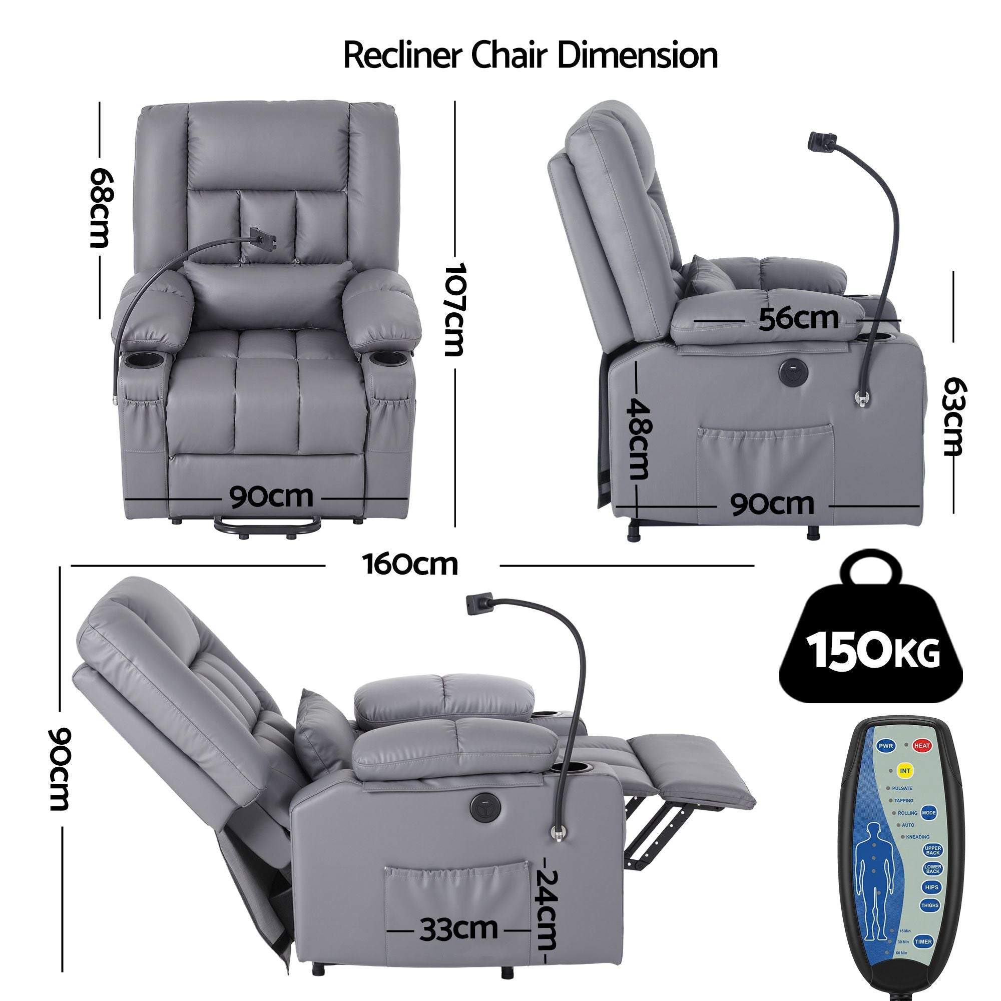 Power Lift Recliner Chair Massage Heat Grey | Simpledeals