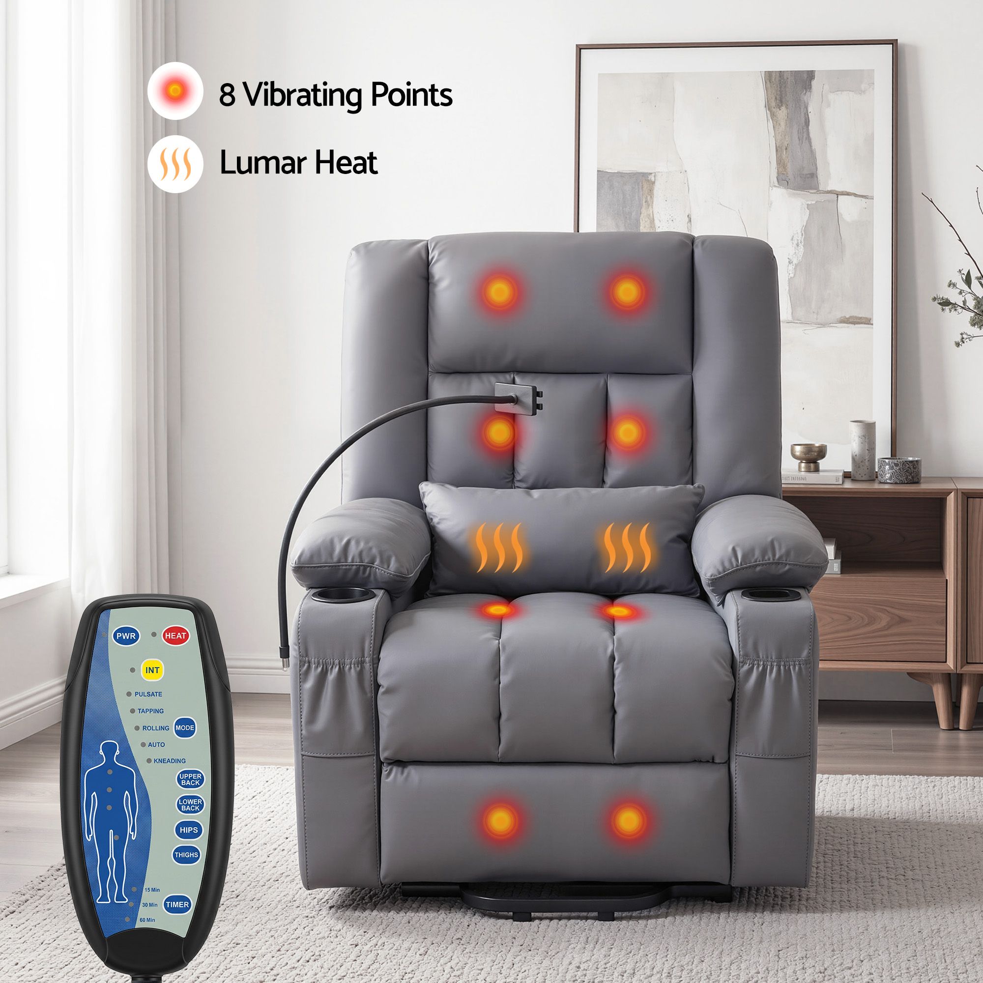 Power Lift Recliner Chair Massage Heat Grey | Simpledeals
