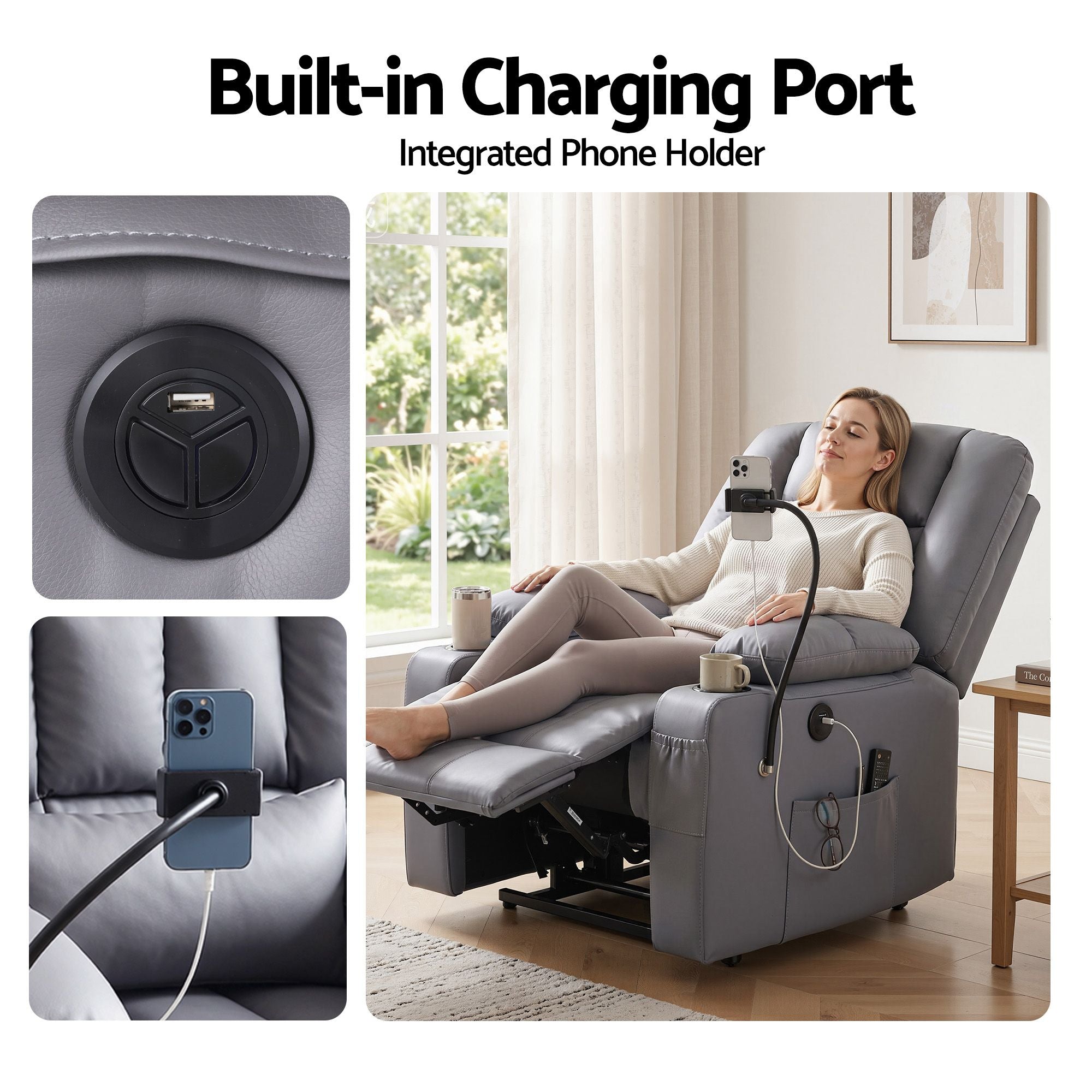 Power Lift Recliner Chair Massage Heat Grey | Simpledeals