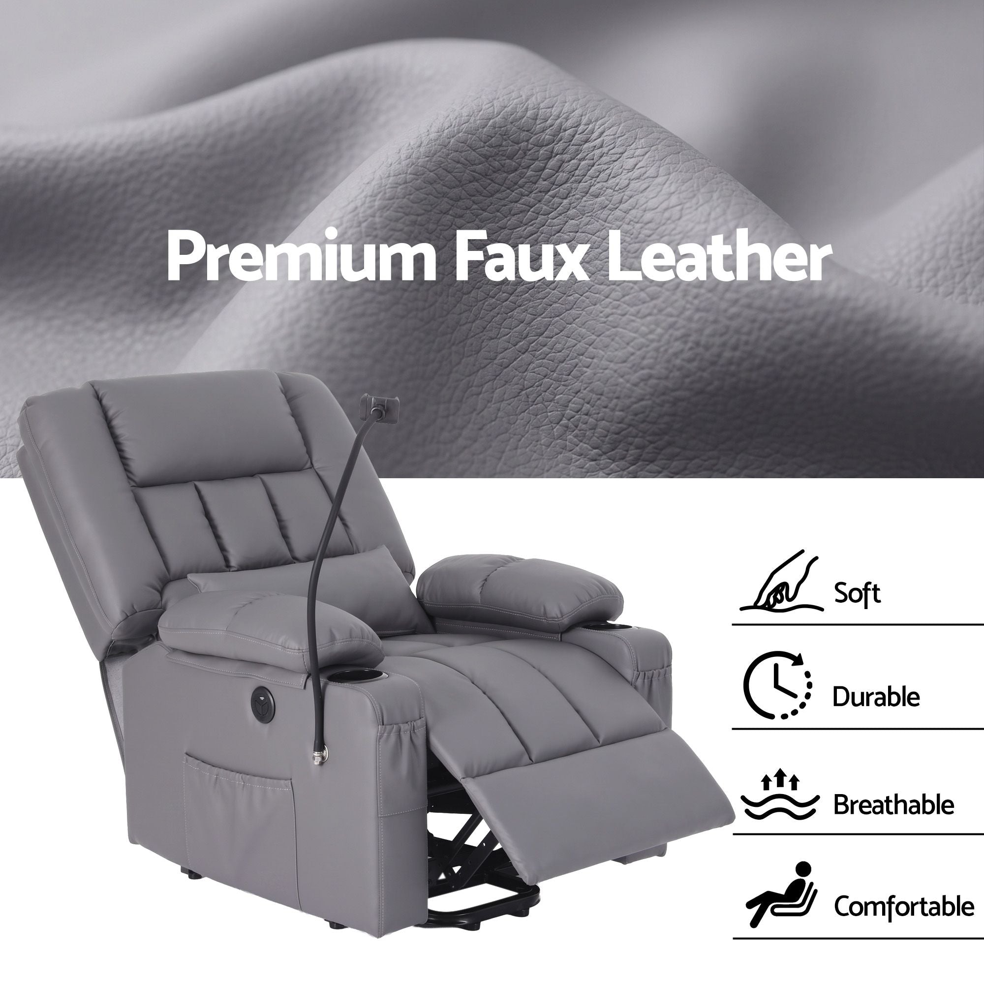 Power Lift Recliner Chair Massage Heat Grey | Simpledeals