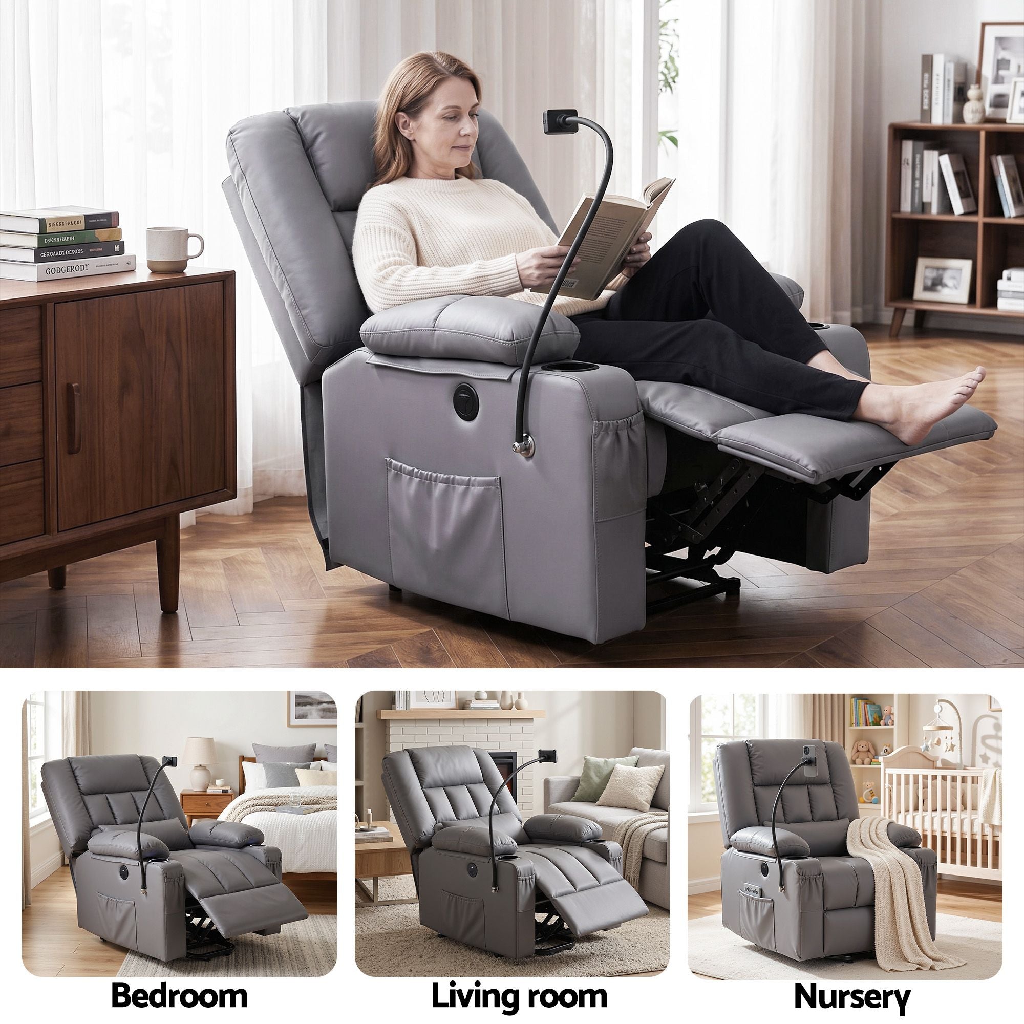 Power Lift Recliner Chair Massage Heat Grey | Simpledeals
