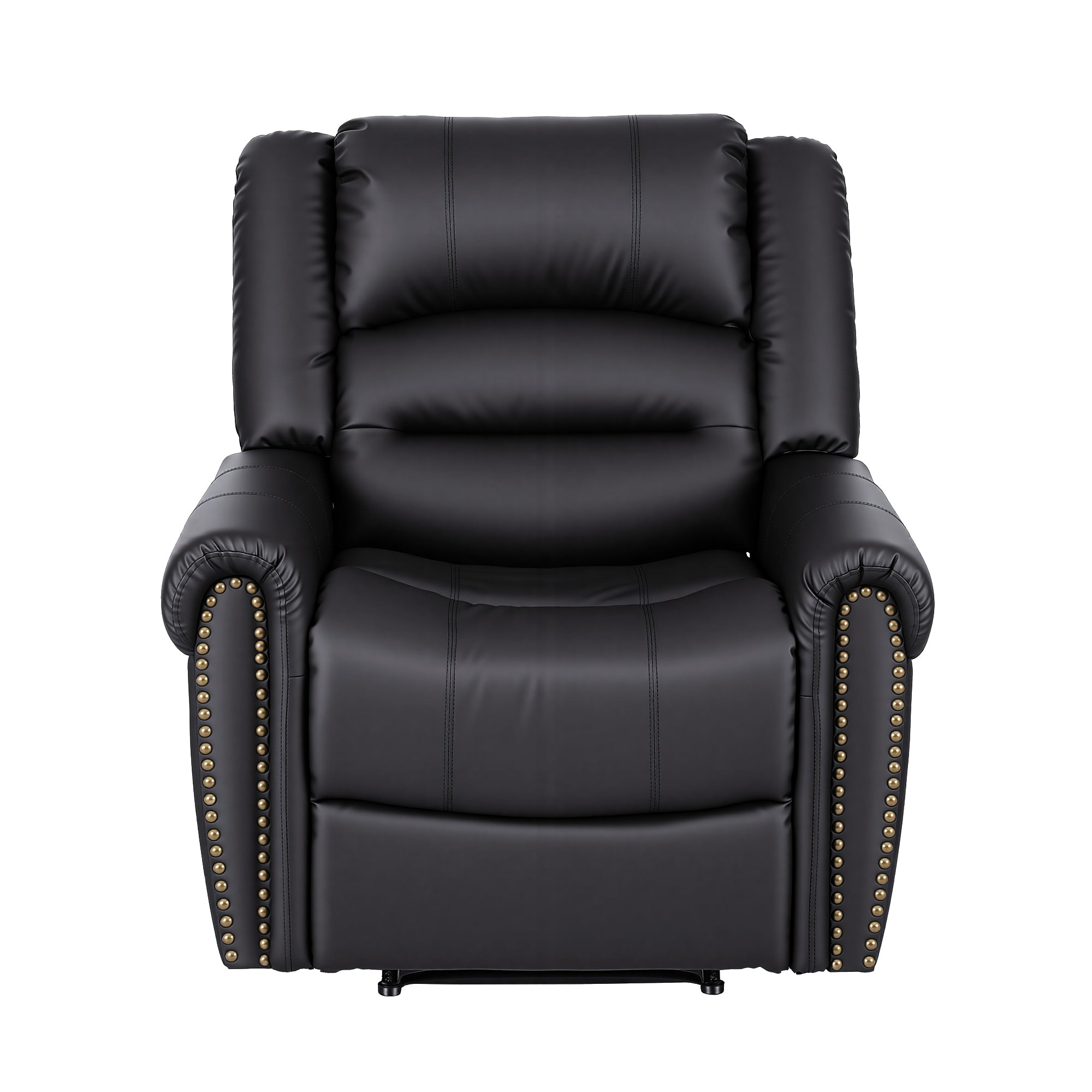 Leather Manual Recliner Chair Black Wide Seat USB Port 150kg Comfort