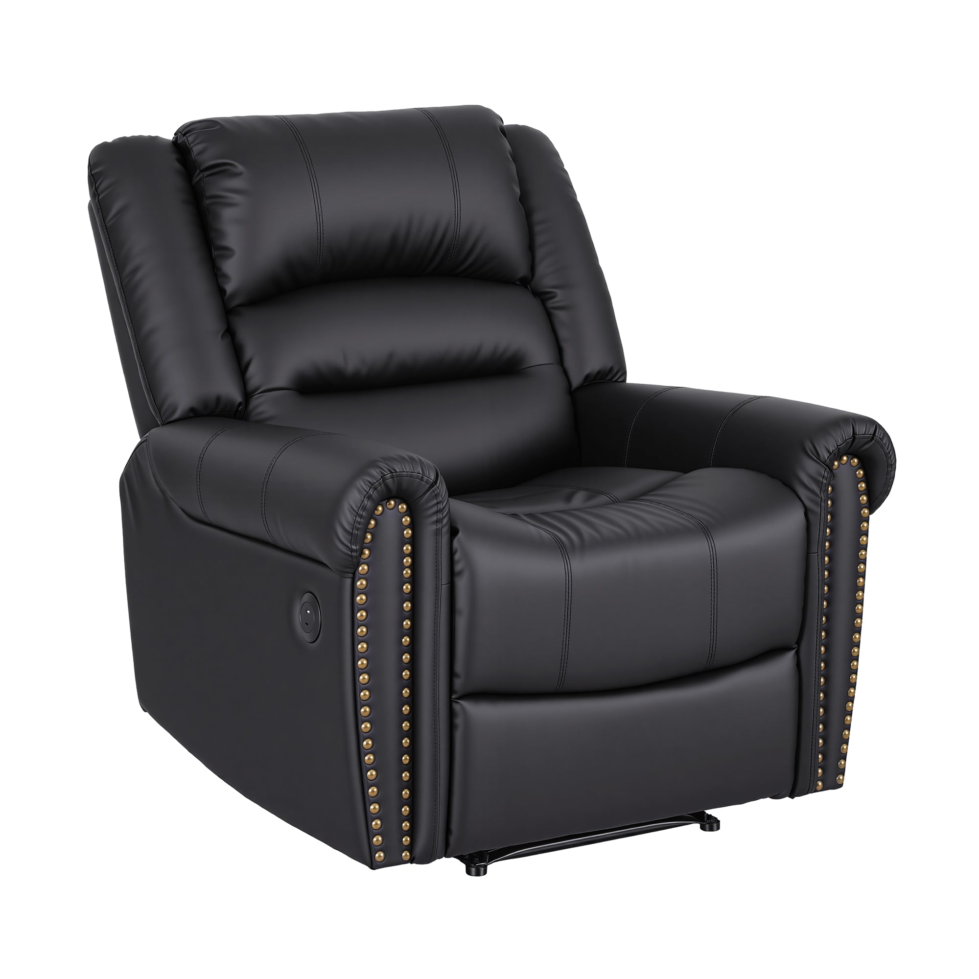 Leather Manual Recliner Chair Black Wide Seat USB Port 150kg Comfort