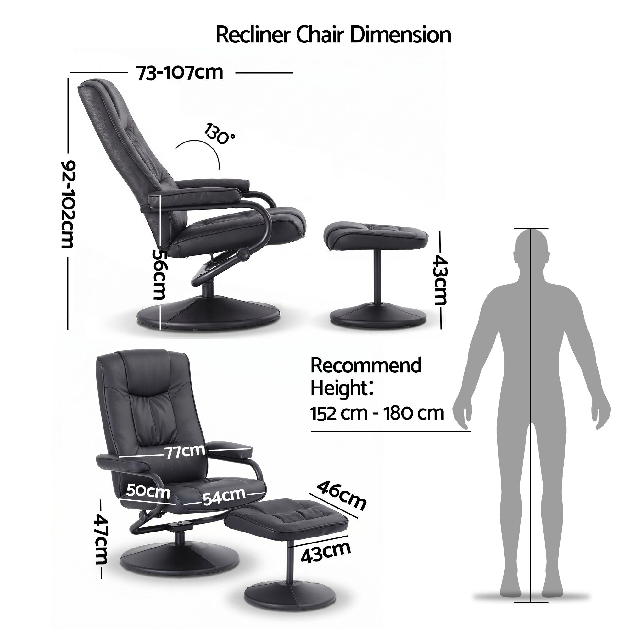 Swivel Recliner Chair Ottoman Set PU Leather | Simpledeals