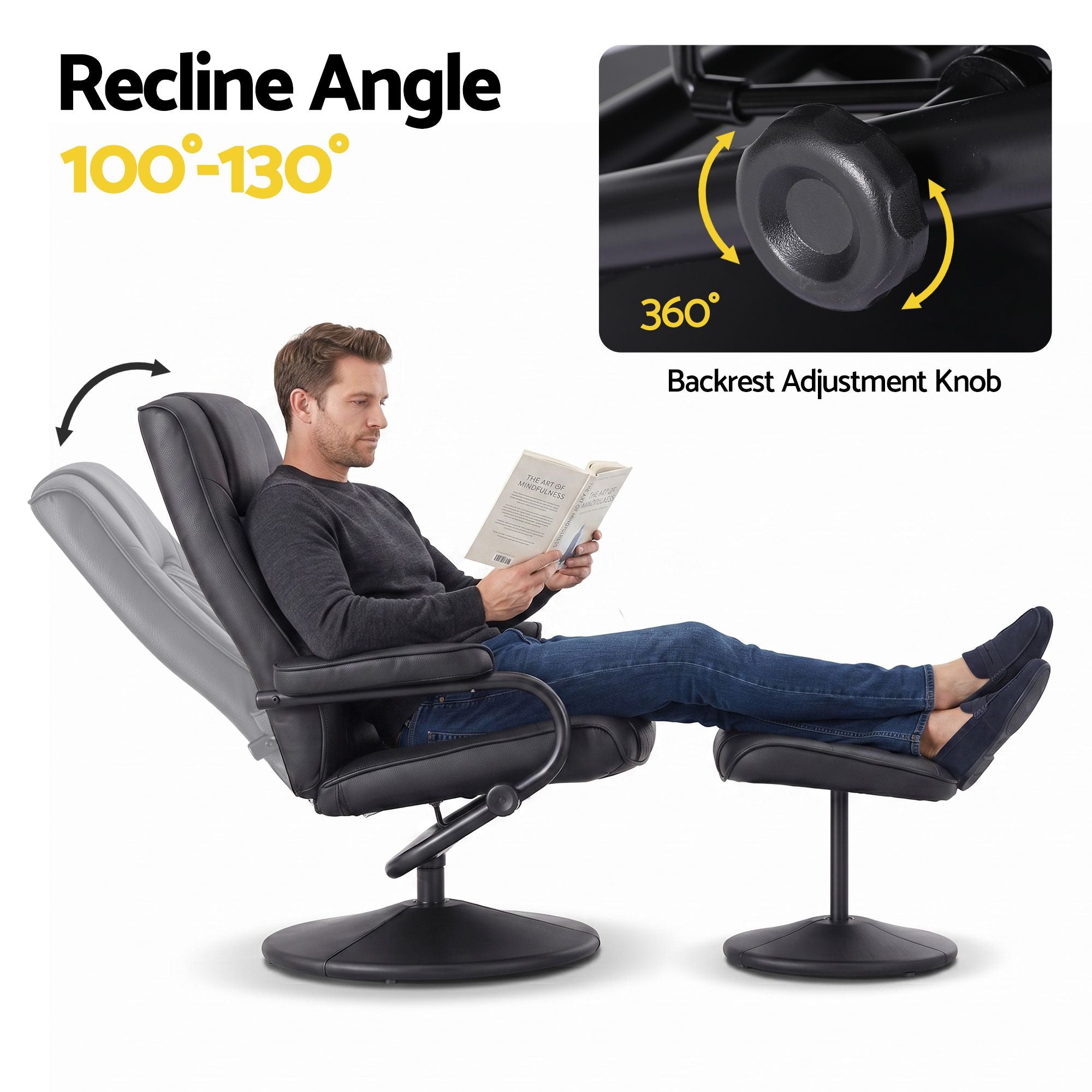 Swivel Recliner Chair Ottoman Set PU Leather | Simpledeals