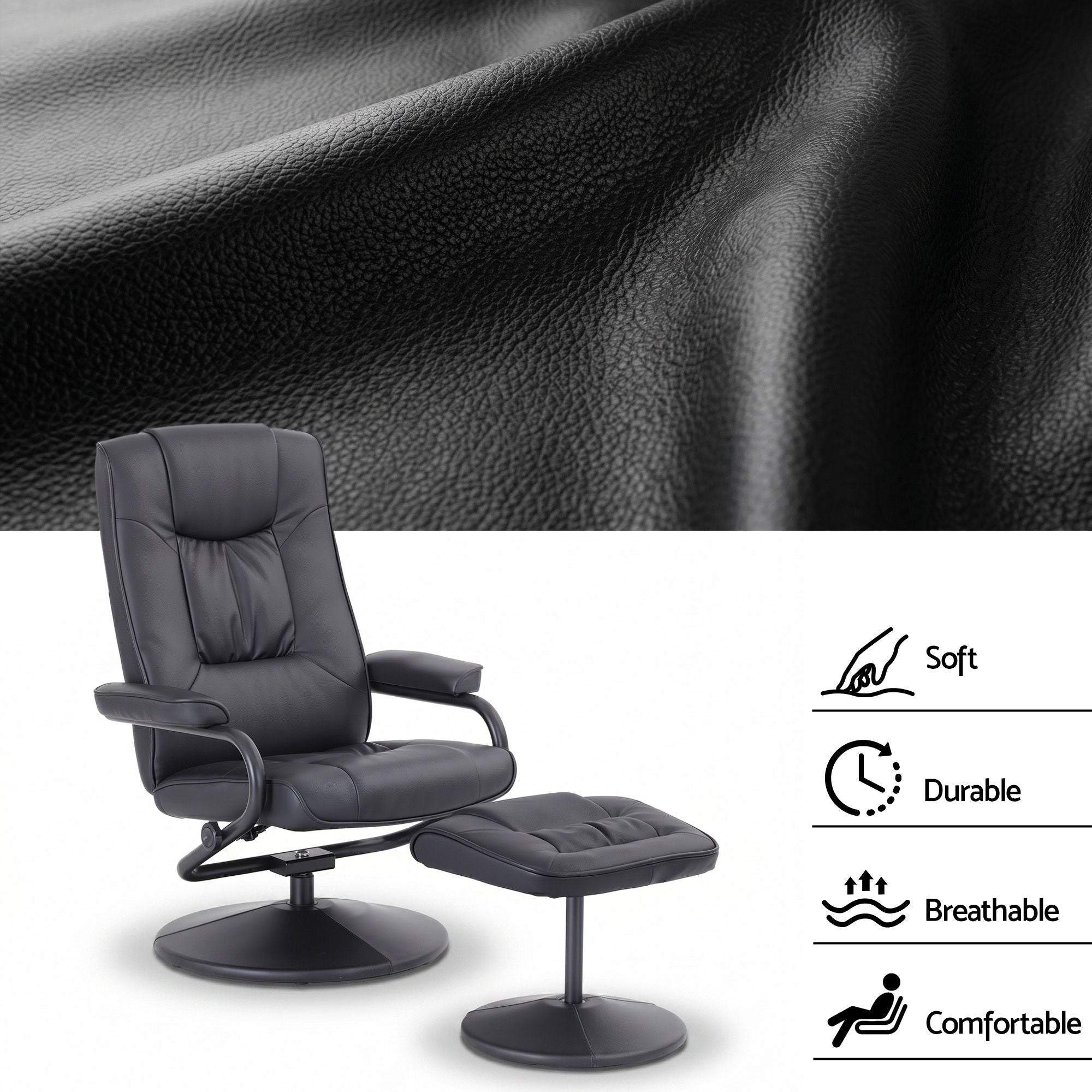 Swivel Recliner Chair Ottoman Set PU Leather | Simpledeals