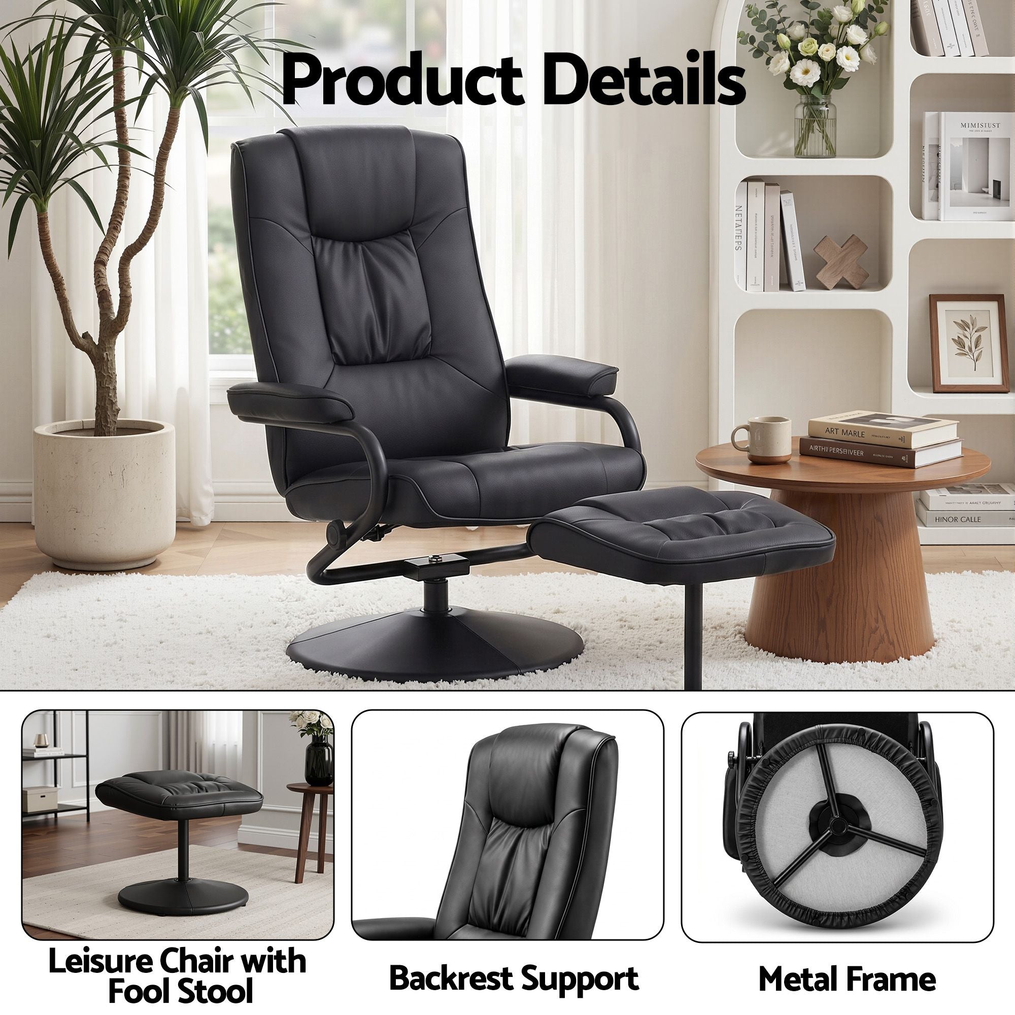 Swivel Recliner Chair Ottoman Set PU Leather | Simpledeals