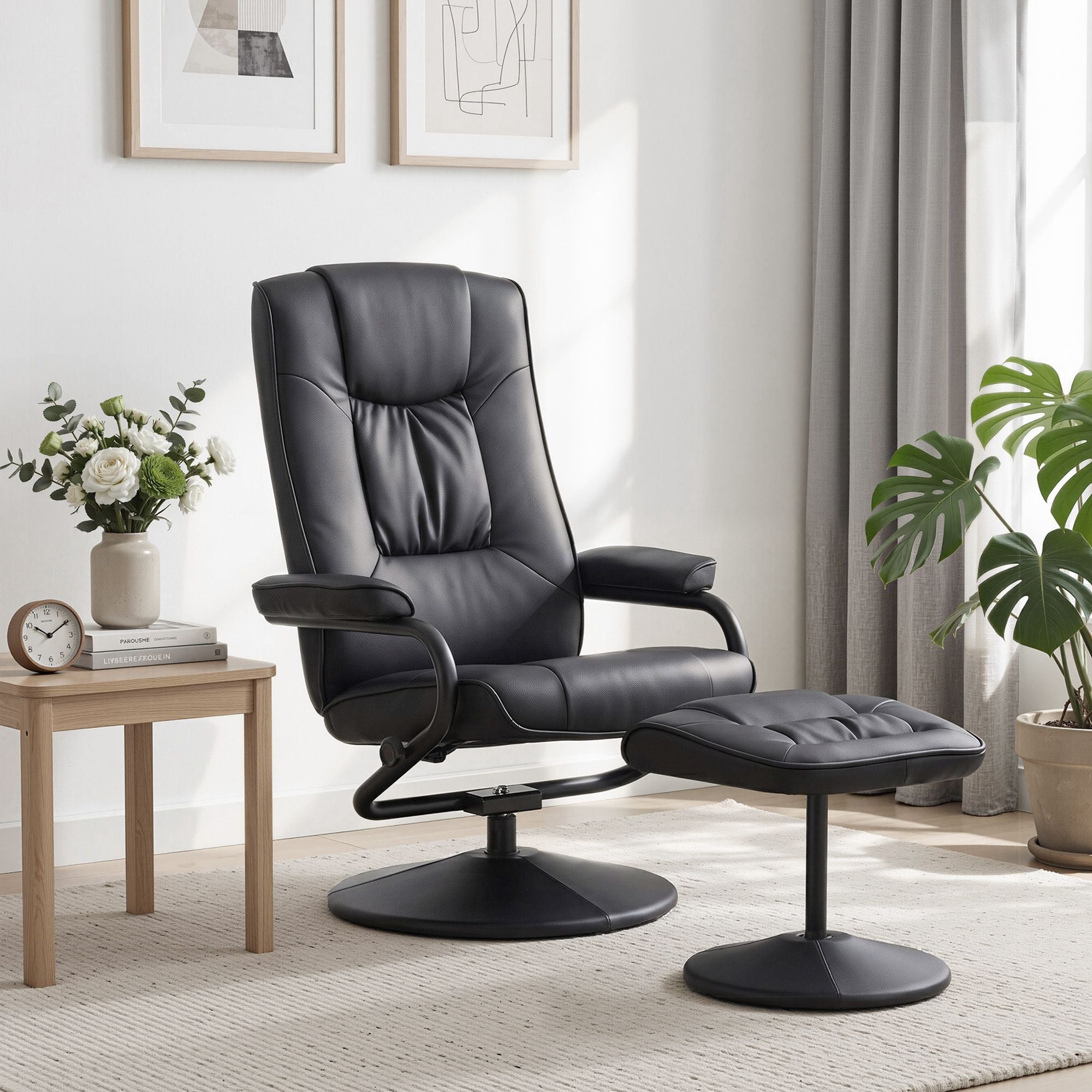Swivel Recliner Chair Ottoman Set PU Leather | Simpledeals