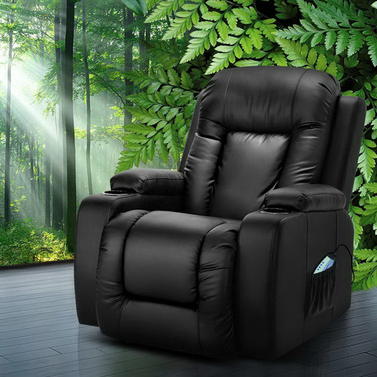 Recliner Chair Electric Heated Massage Chairs Leather Cabin - Artiss Luxury Lounge Sofa