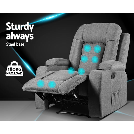 Recliner Chair Electric Massage Chair Fabric Lounge Sofa Heated Grey - Massage Chairs