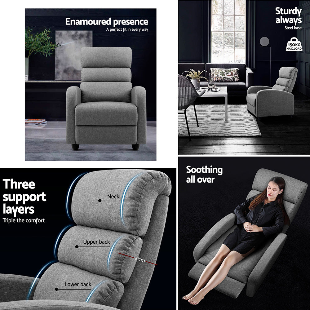 Recliner Armchair Grey Fabric Bolivia