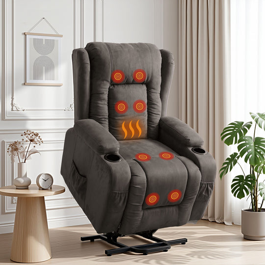 Recliner Chair Lift Assist Heated Massage Chair Velvet Rukwa - Artiss Electric Chairs Fabric