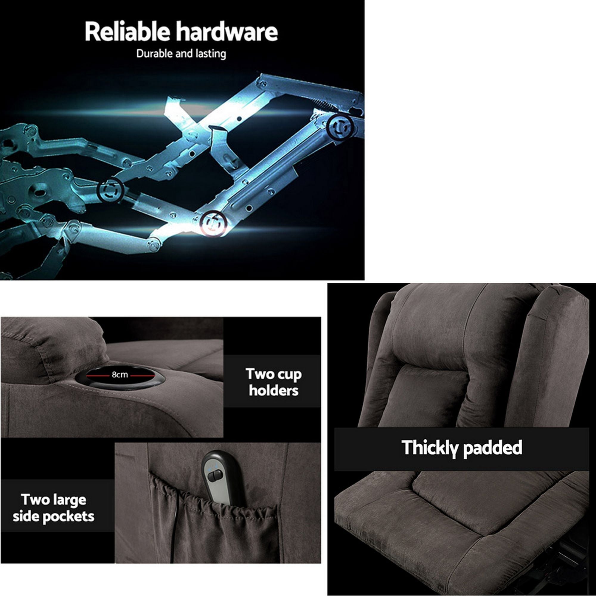 Recliner Chair Lift Assist Heated Massage Chair Velvet Rukwa